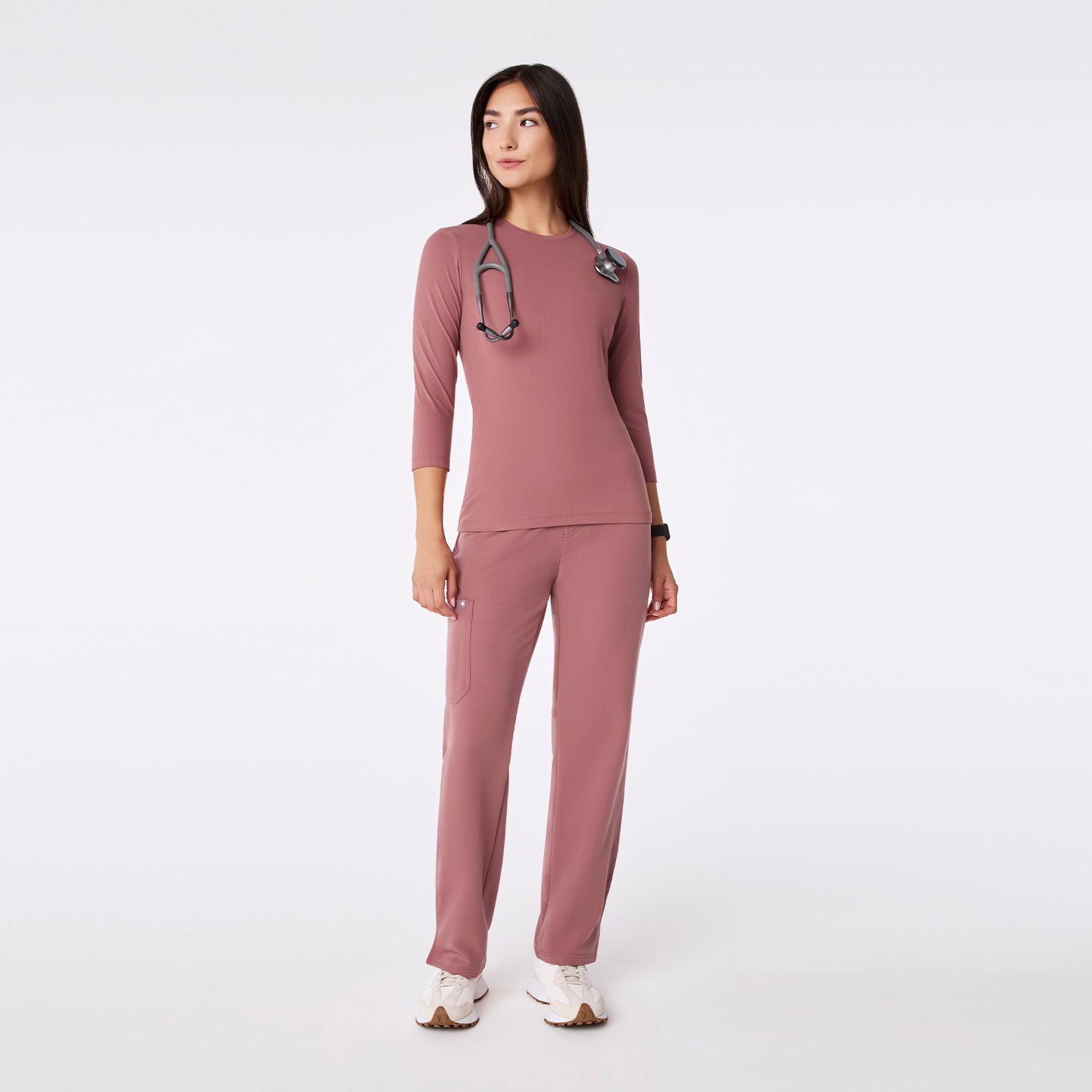 Palmer Ribbed ¾ Sleeve Underscrub - Mauve