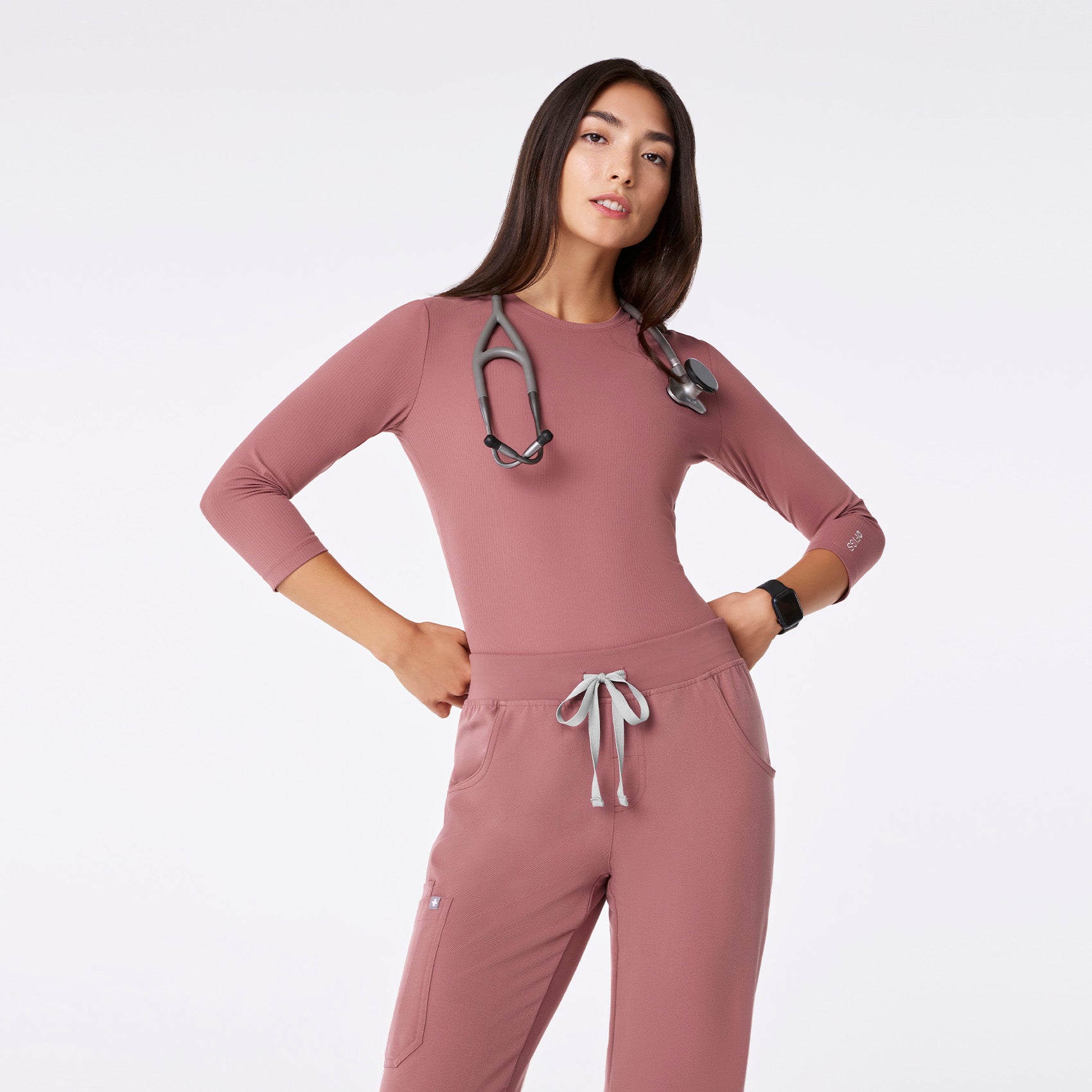 Palmer Ribbed ¾ Sleeve Underscrub - Mauve