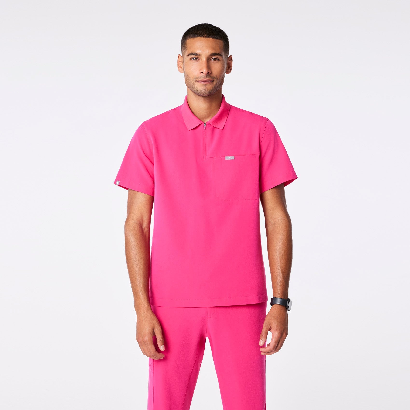 Jasper Polo Scrub Top - Shocking Pink