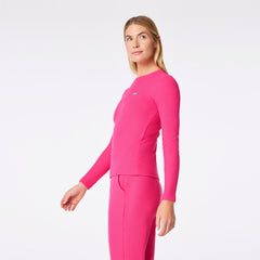 Off-Shift Waffle Crewneck Top™ - Shocking Pink