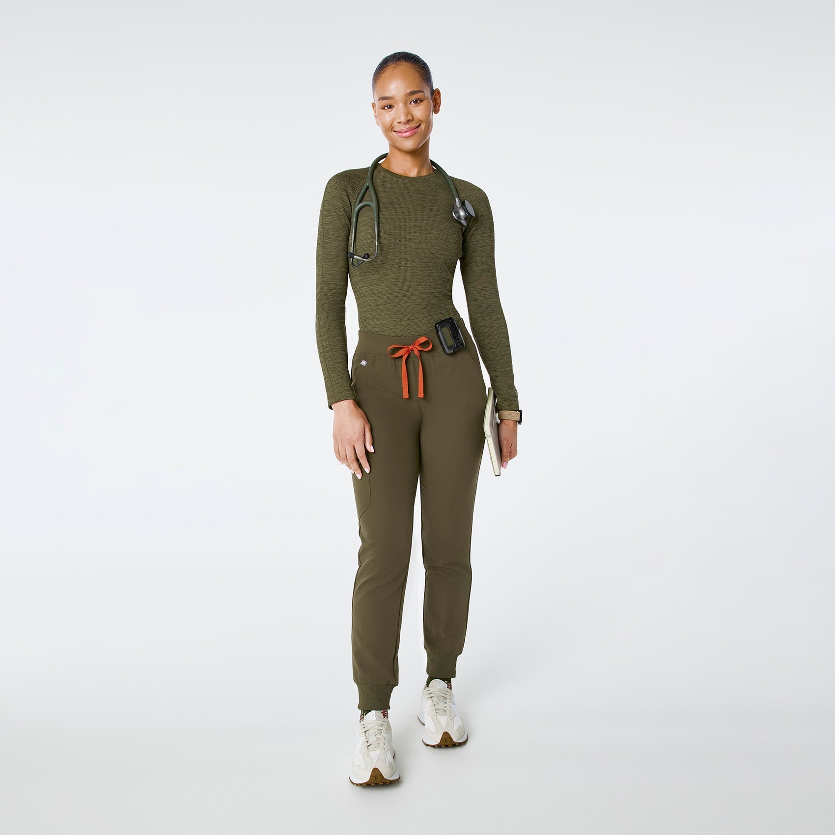 Waffle Long-Sleeve Underscrub - Space Dye/Spruce