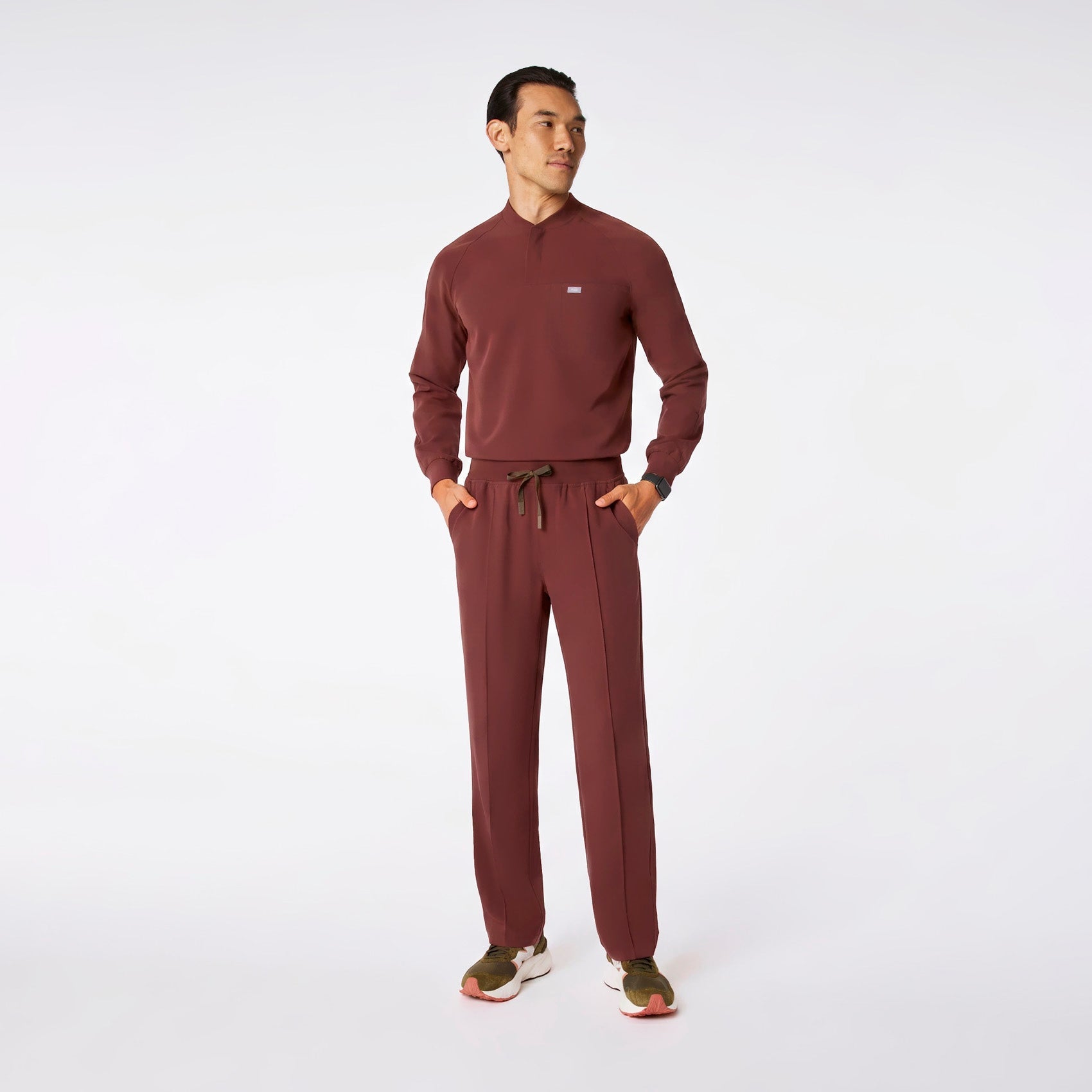 Stratton Henley Long-Sleeve Scrub Top - Walnut