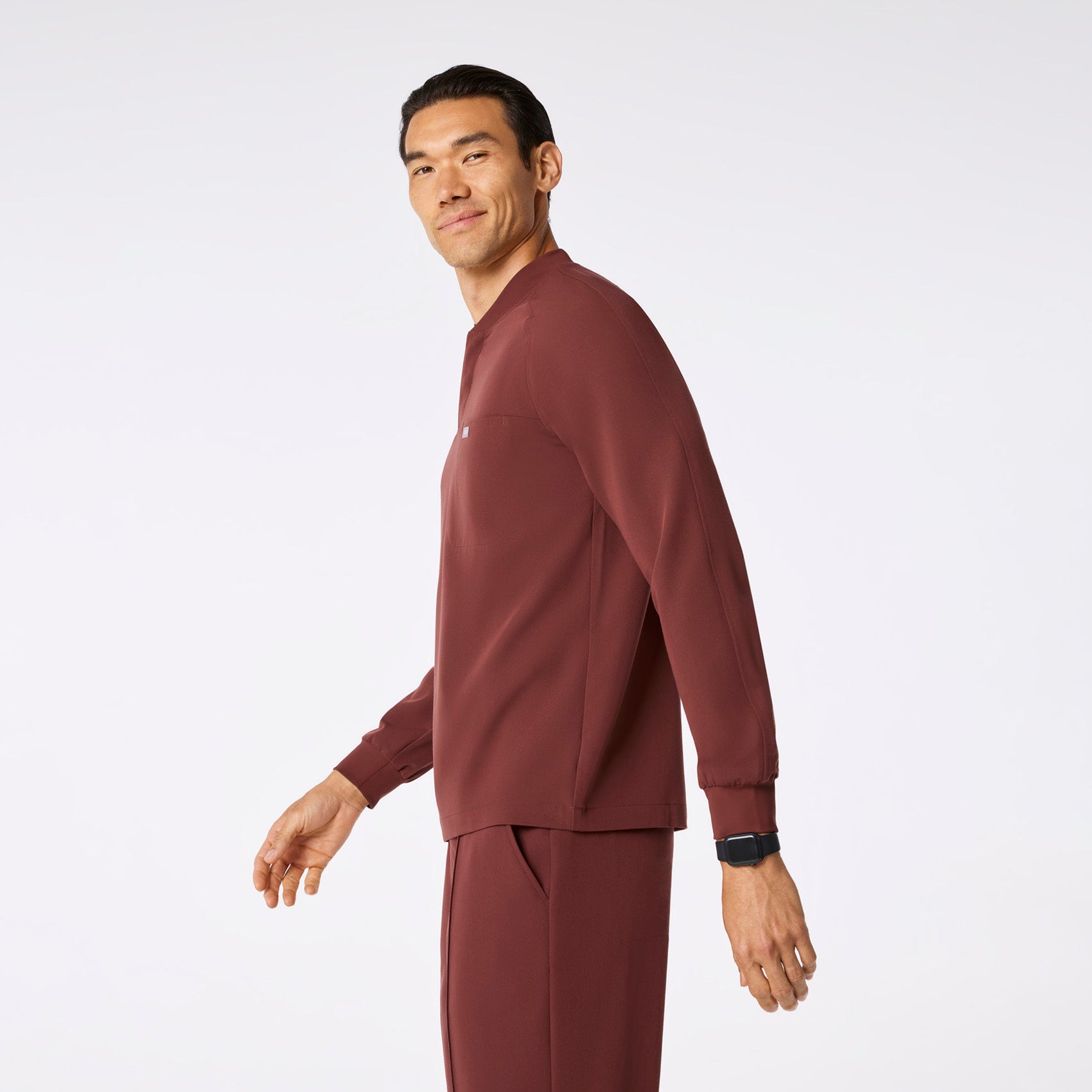 Stratton Henley Long-Sleeve Scrub Top - Walnut