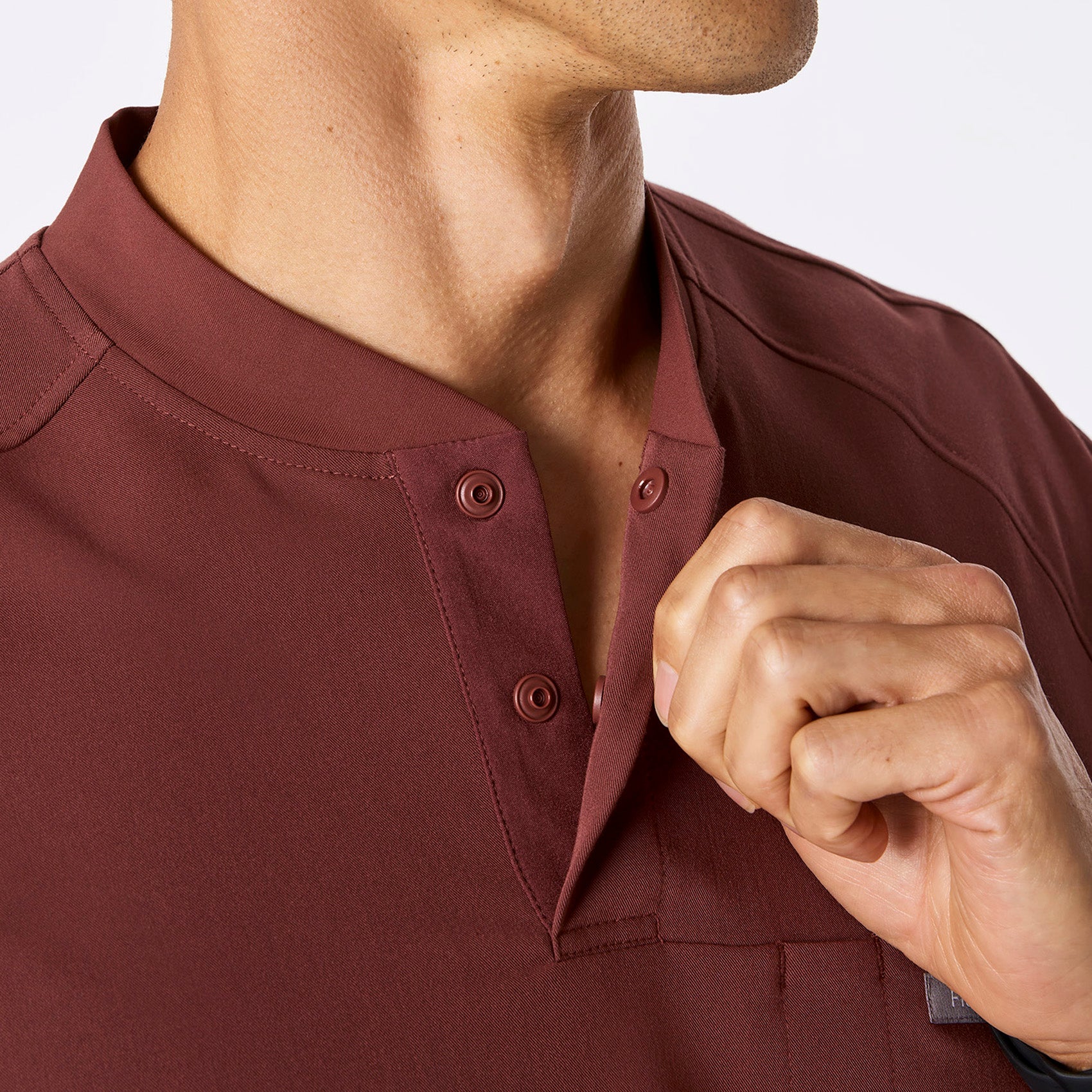 Stratton Henley Long-Sleeve Scrub Top - Walnut