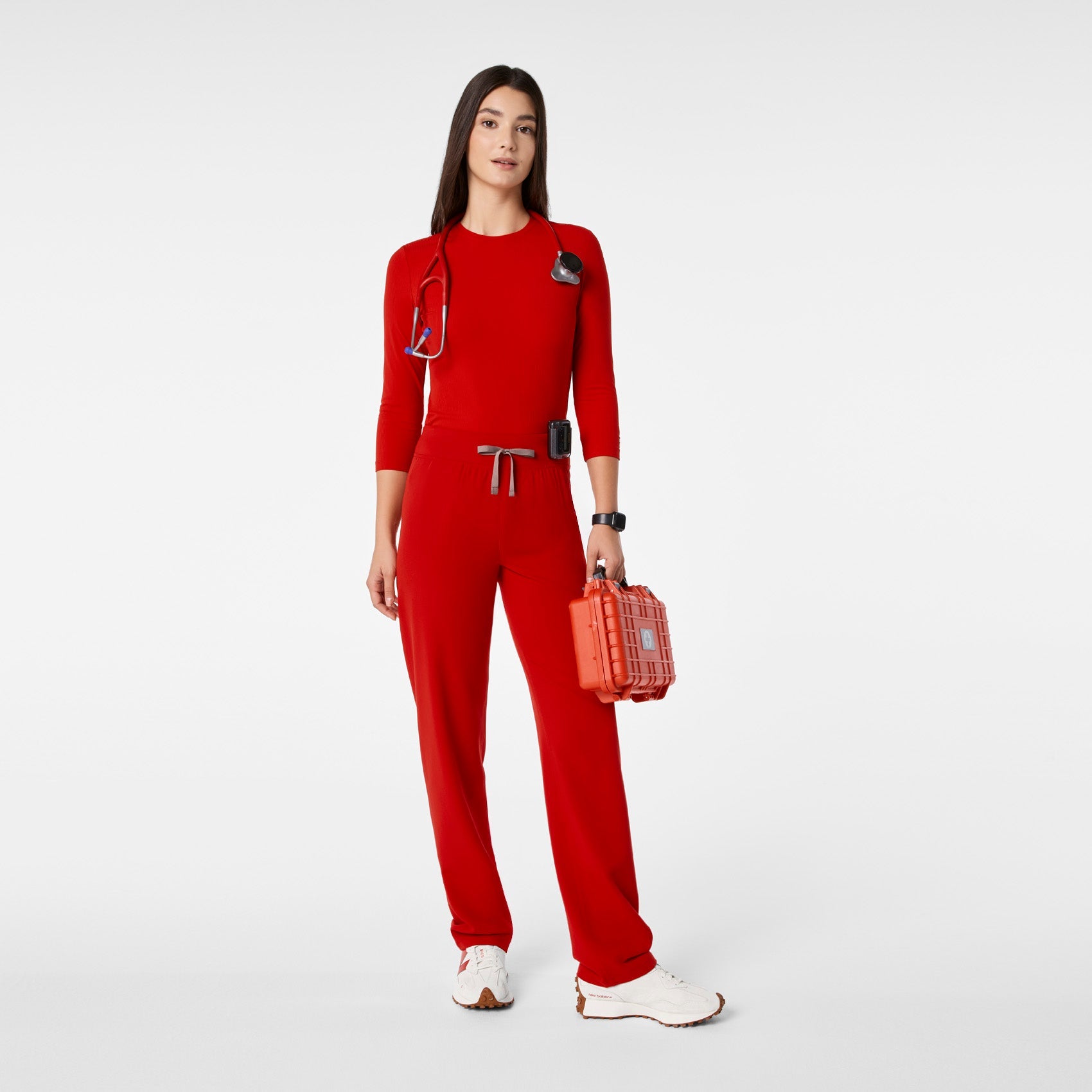Palmer Ribbed ¾ Sleeve Underscrub - Winning Red