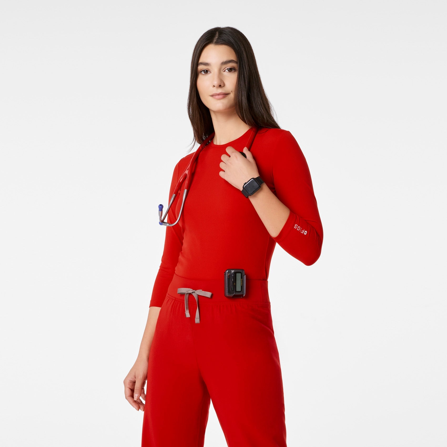 Palmer Ribbed ¾ Sleeve Underscrub - Winning Red