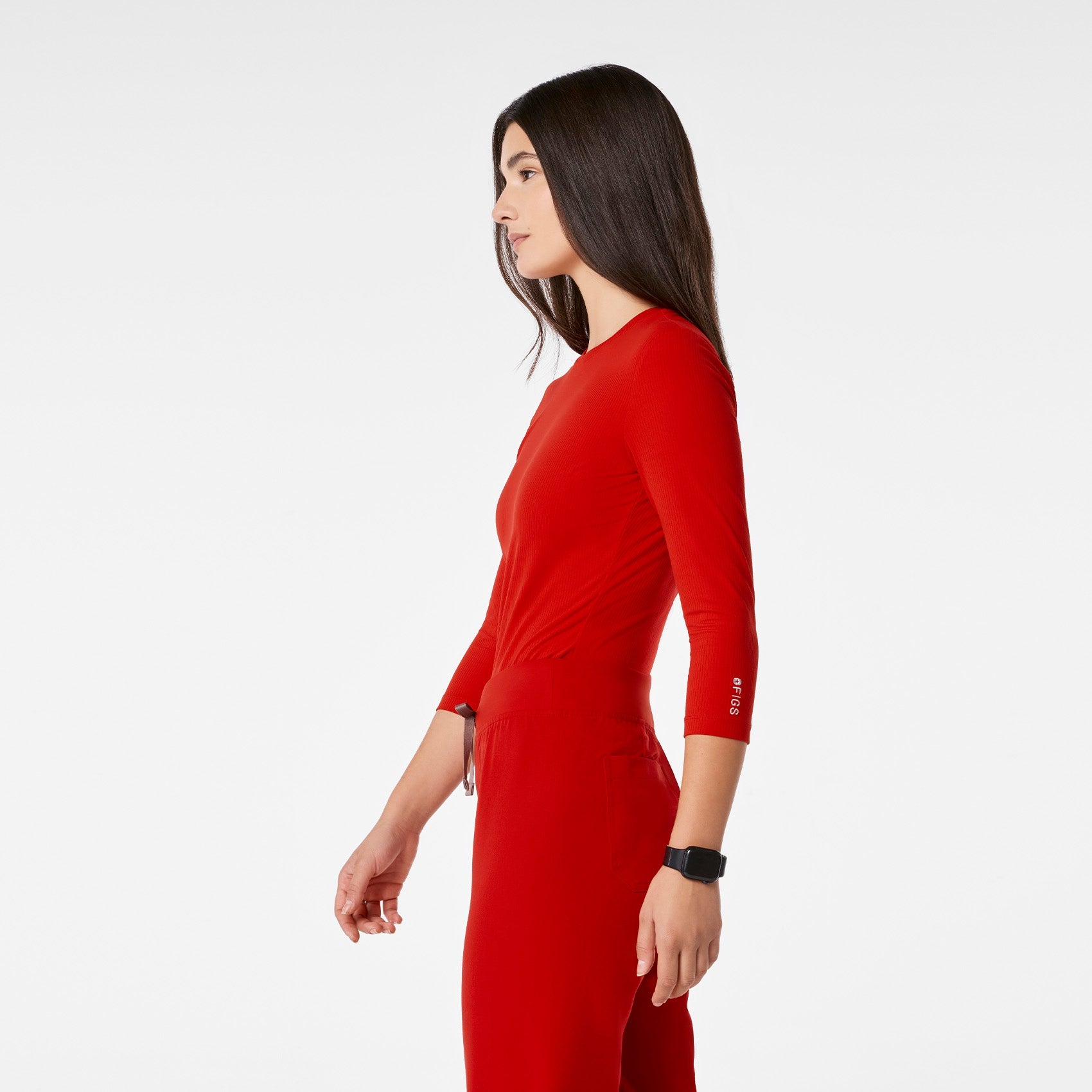 Palmer Ribbed ¾ Sleeve Underscrub - Winning Red