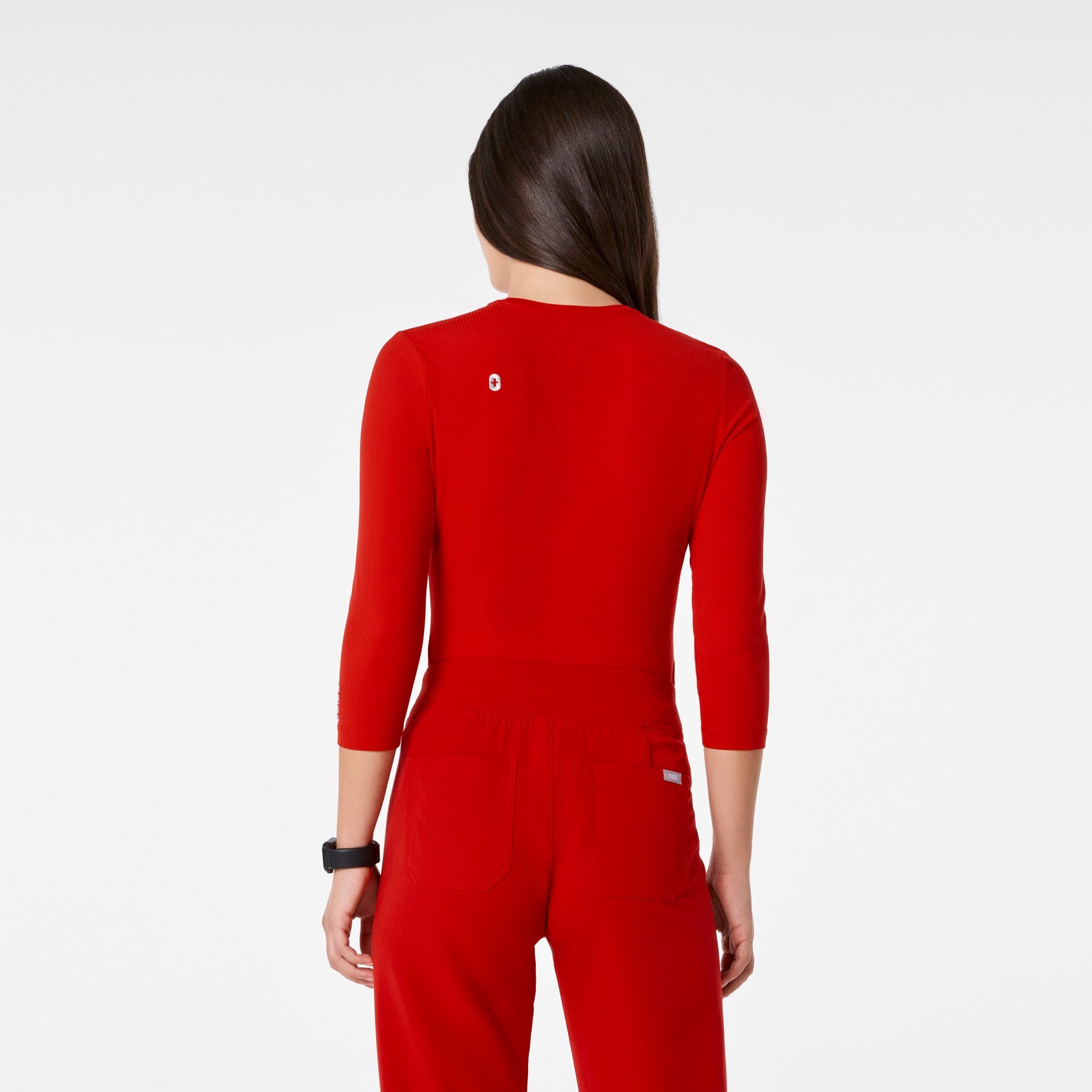 Palmer Ribbed ¾ Sleeve Underscrub - Winning Red