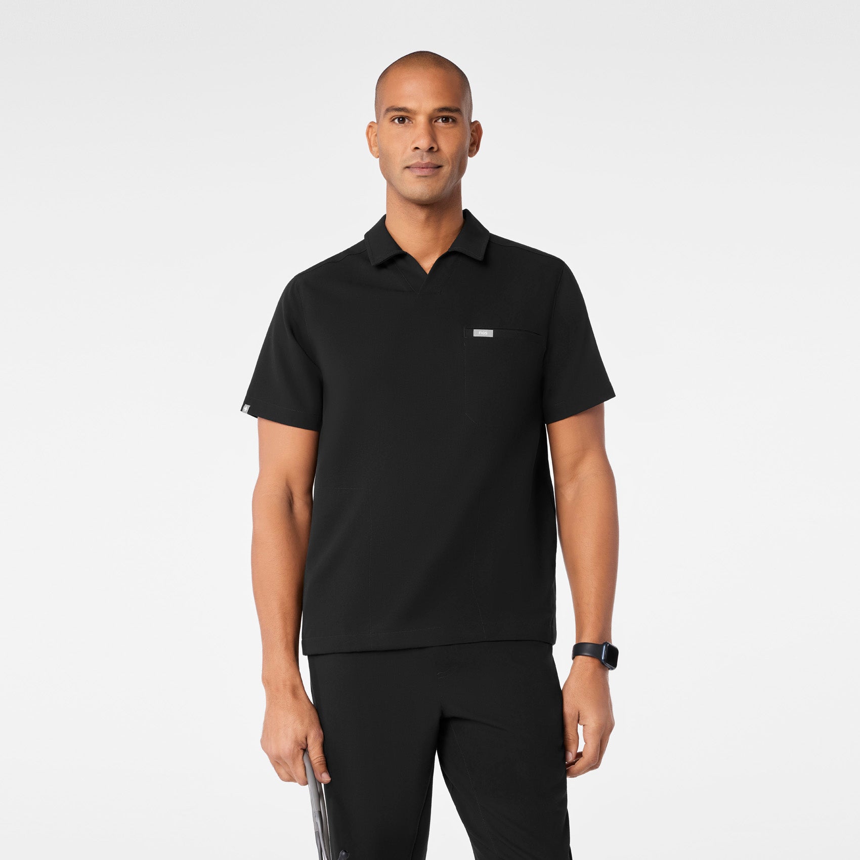 Arad Polo Scrub Top - Black