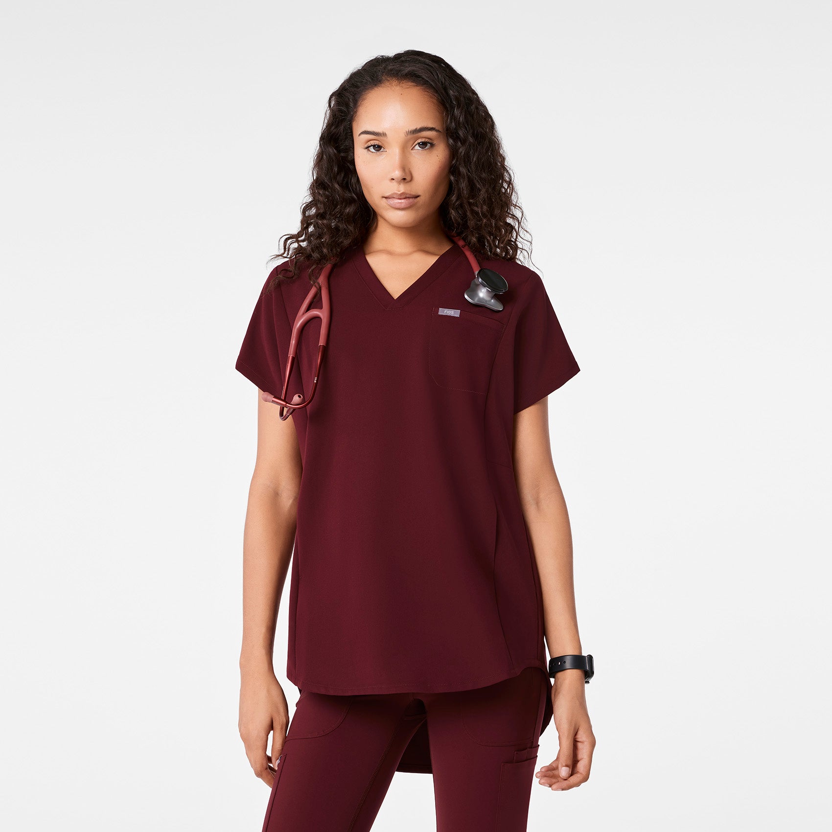 Addison Tunic Scrub Top - Burgundy