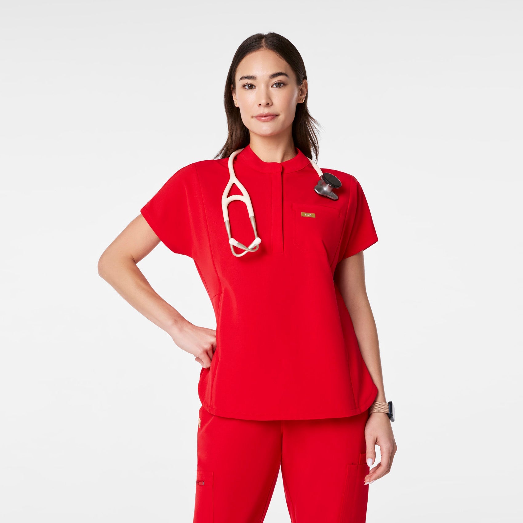 Montex Relaxed Scrub Top - Pop Red