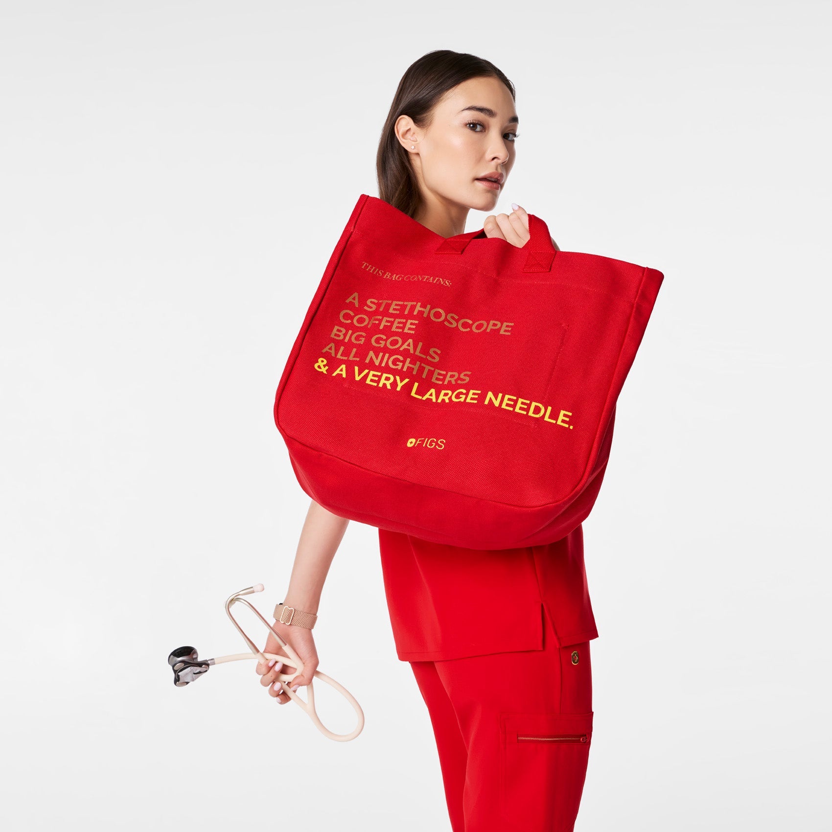 A Very Large Needle Canvas Tote - Pop Red
