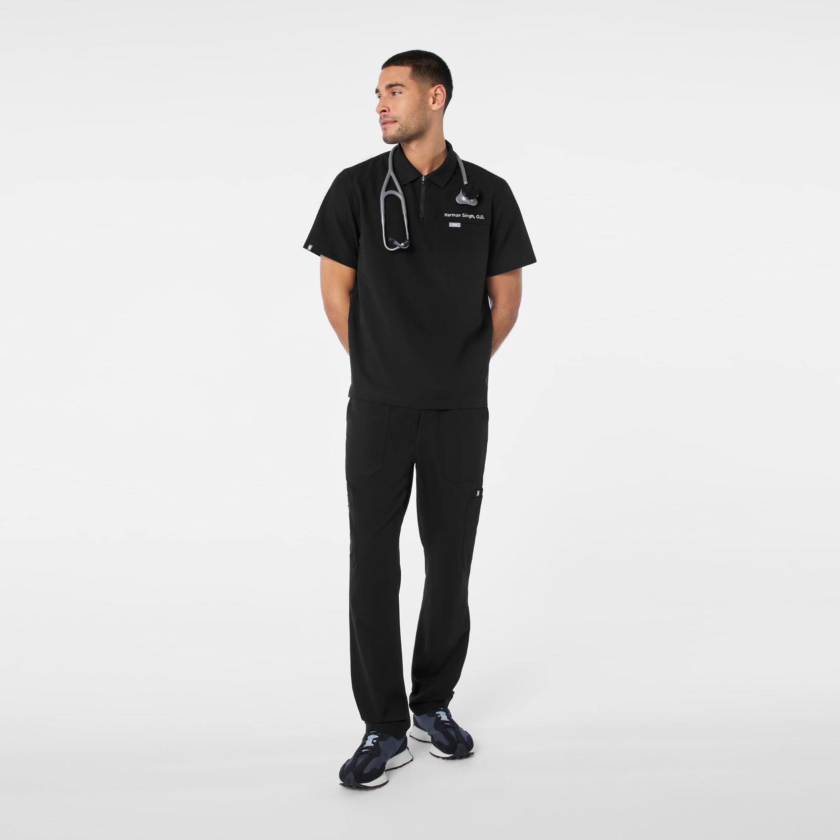 Jasper Polo Scrub Top - Black