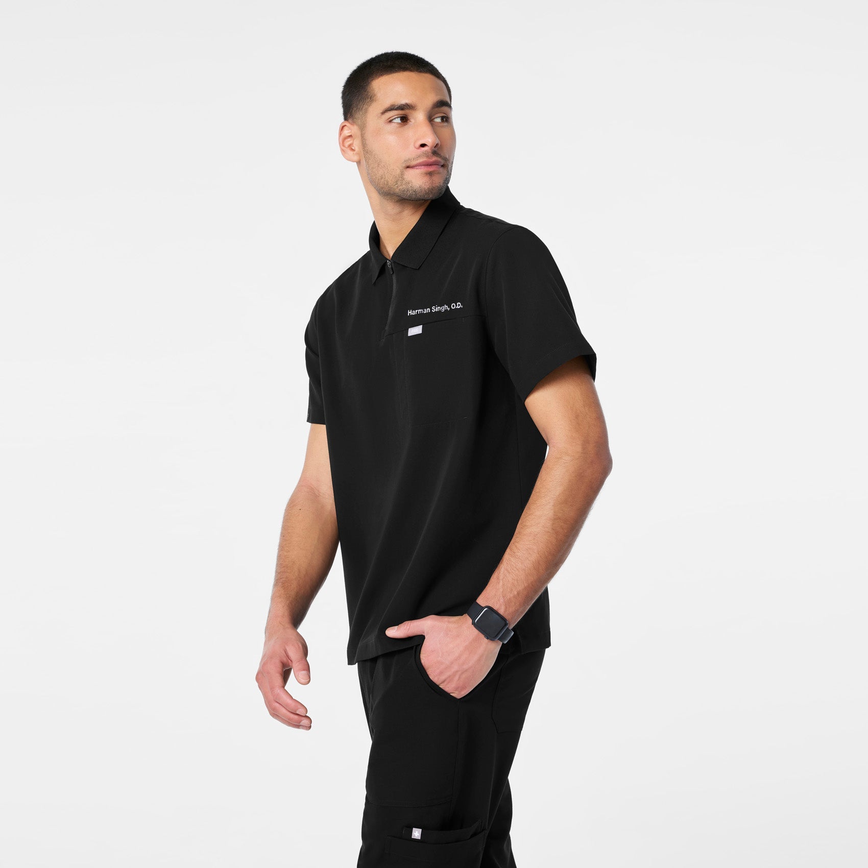 Jasper Polo Scrub Top - Black