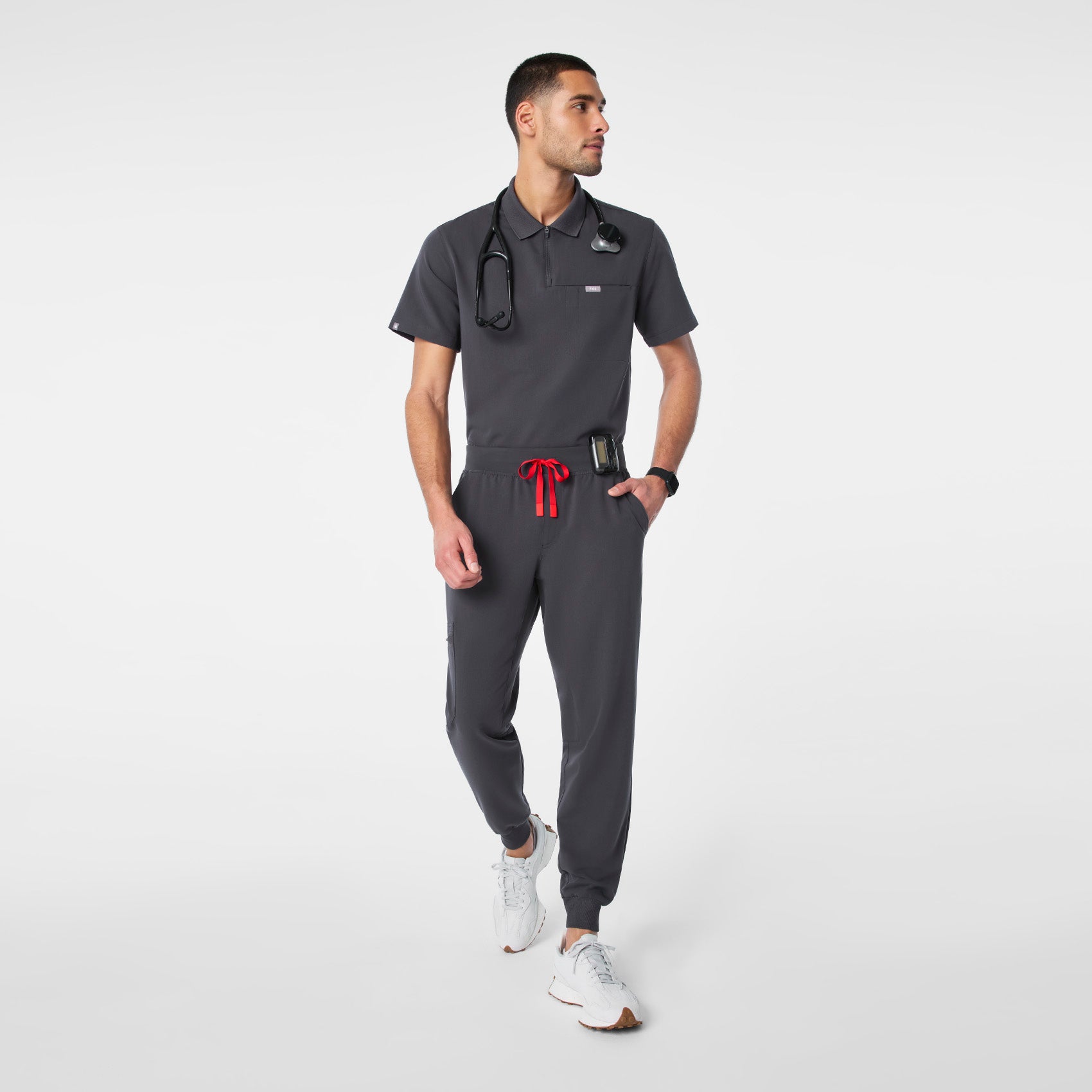 Jasper Polo Scrub Top - Charcoal