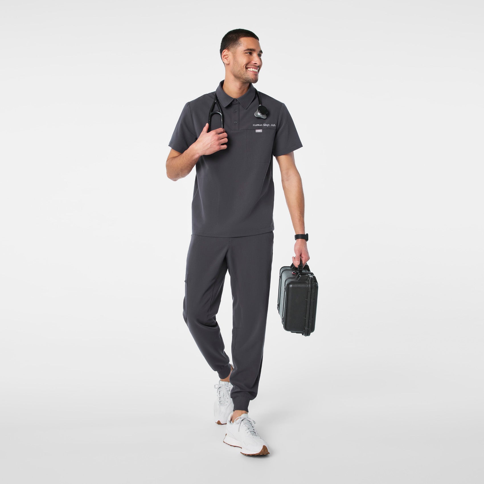 Eugene Polo Scrub Top - Charcoal