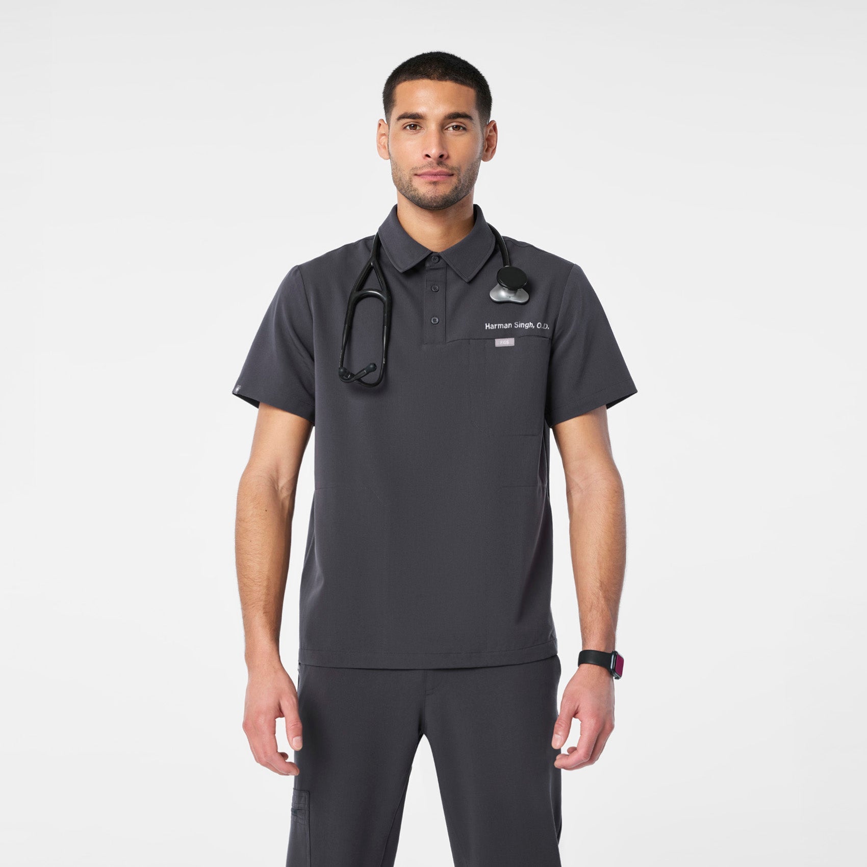 Eugene Polo Scrub Top - Charcoal