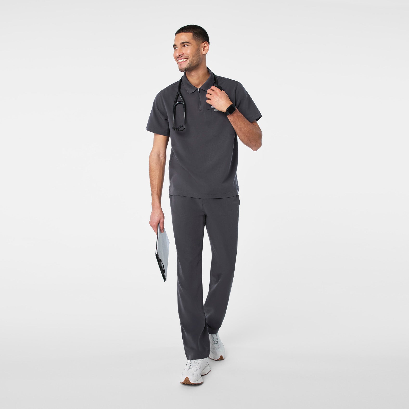 Jasper Polo Scrub Top - Charcoal