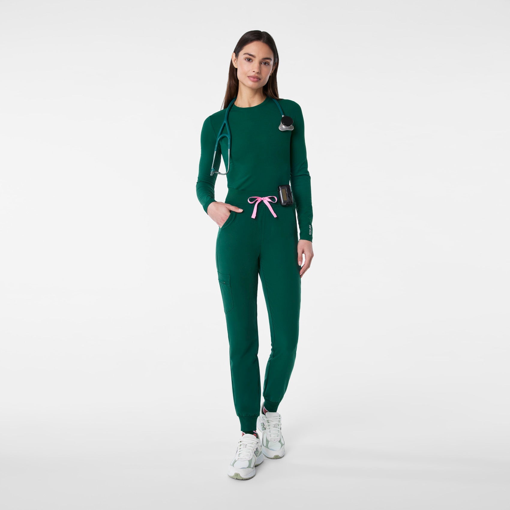 Palmer Ribbed Long-Sleeve Underscrub - Forest Green