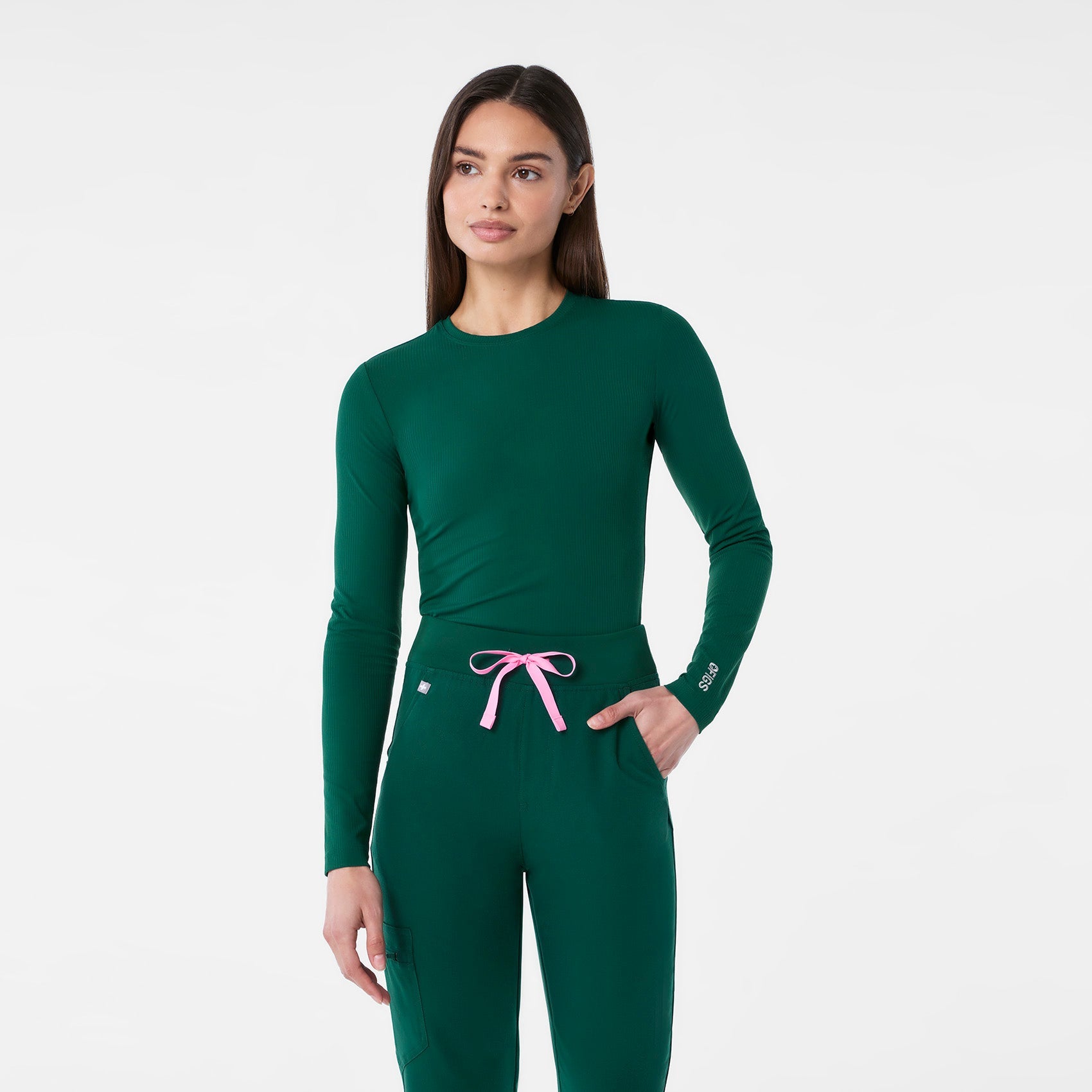 Palmer Ribbed Long-Sleeve Underscrub - Forest Green