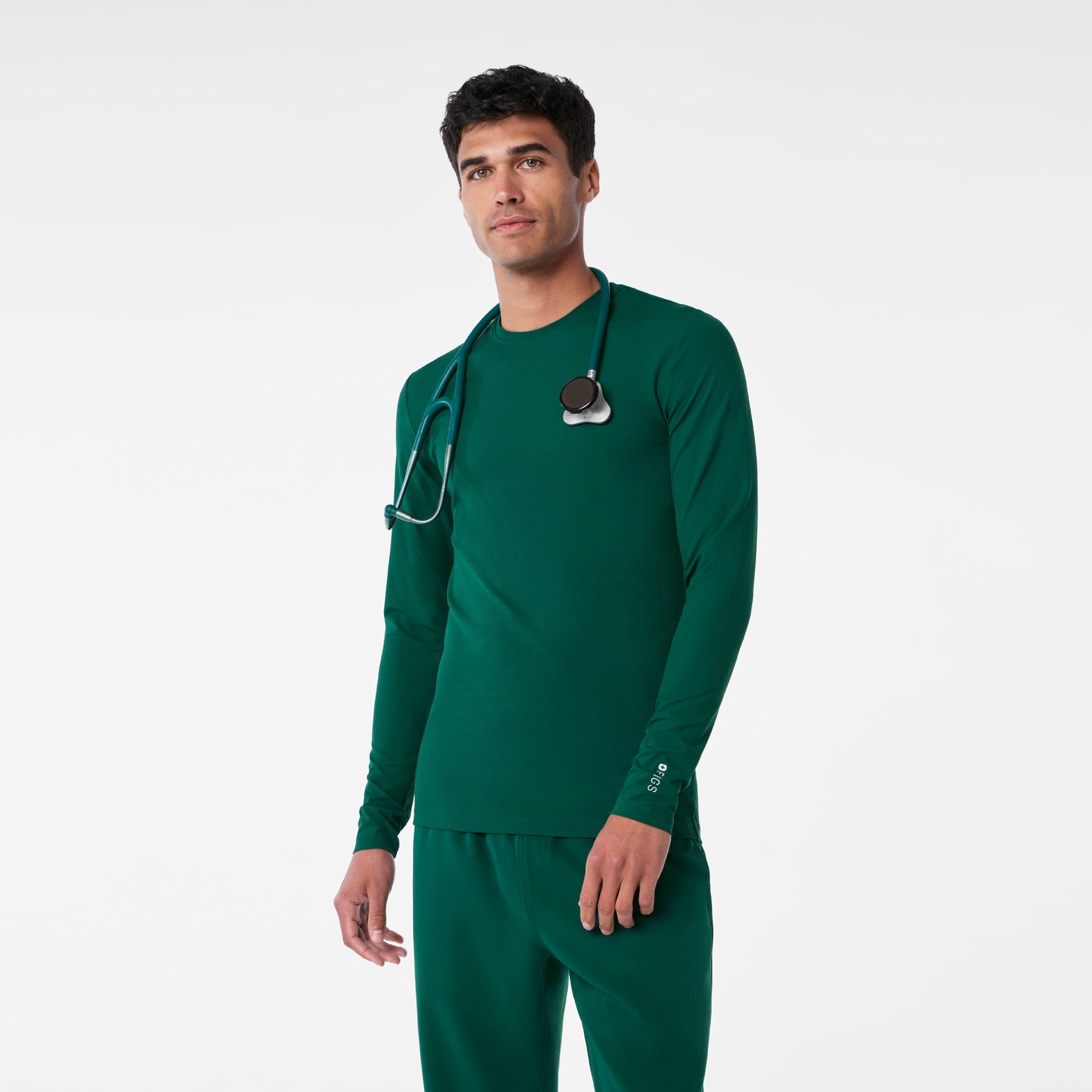 Thomas Ribbed Long-Sleeve Underscrub - Forest Green