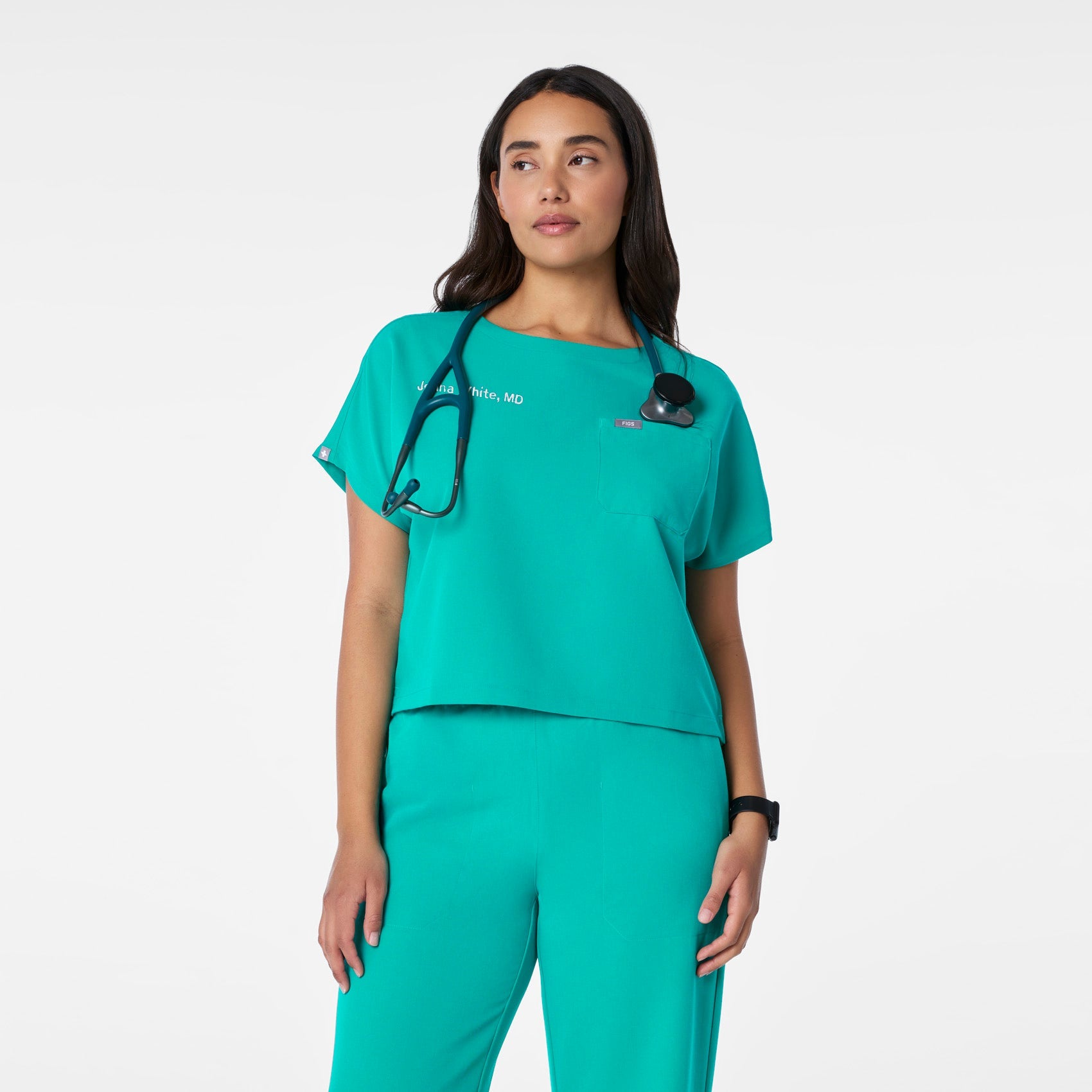 Arua Cropped Crewneck Scrub Top - Lagoon