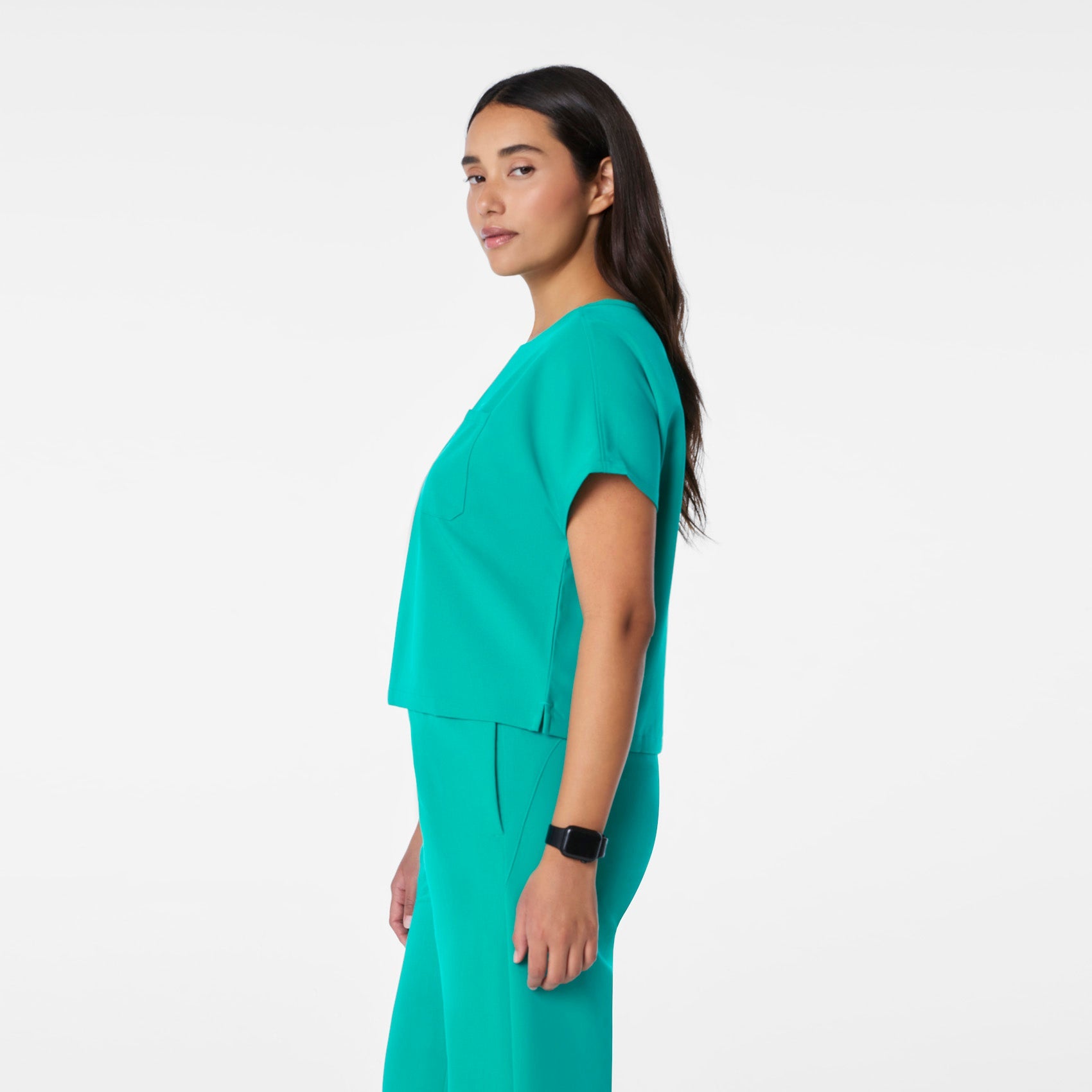 Arua Cropped Crewneck Scrub Top - Lagoon