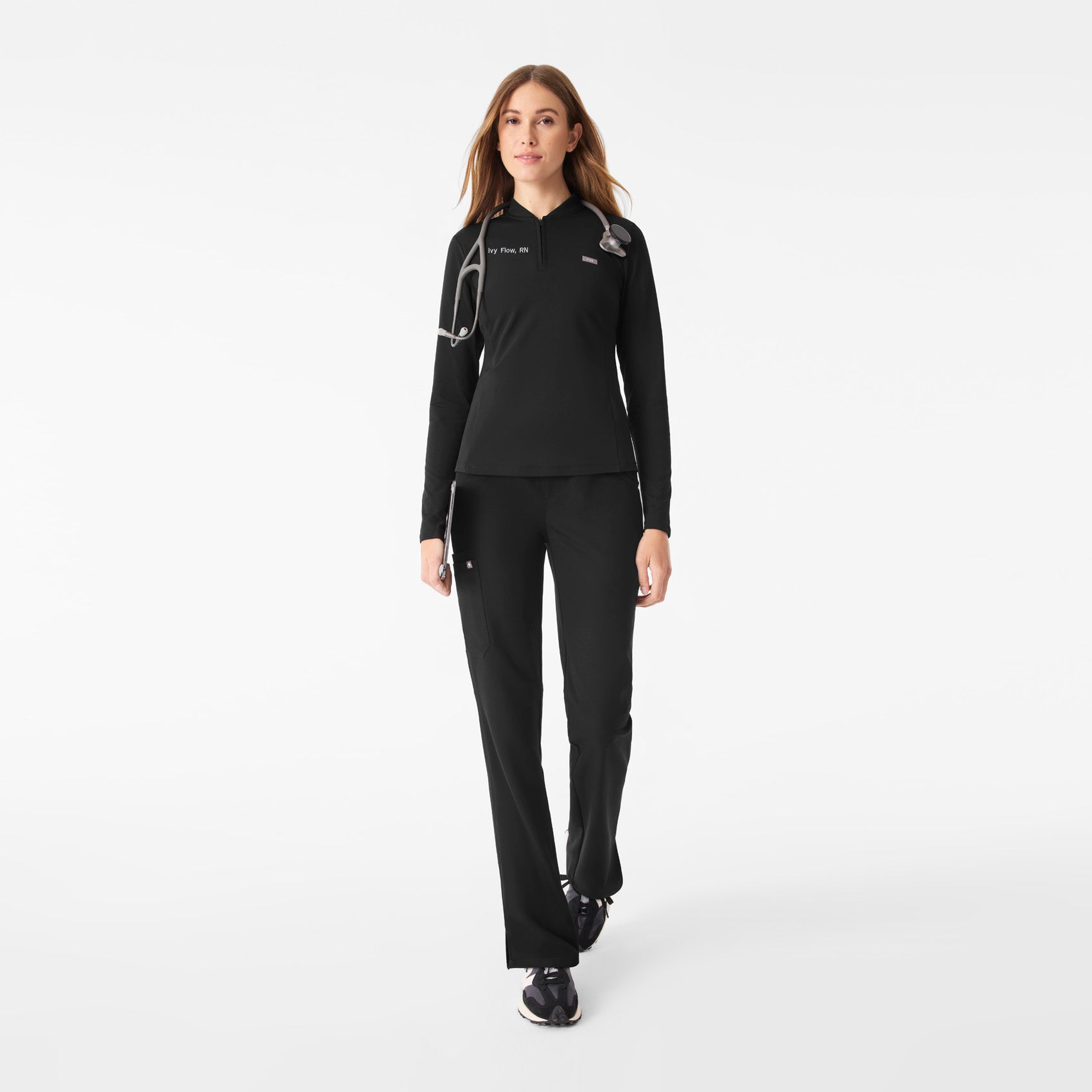 Bree Slim Long-Sleeve Scrub Top - Black