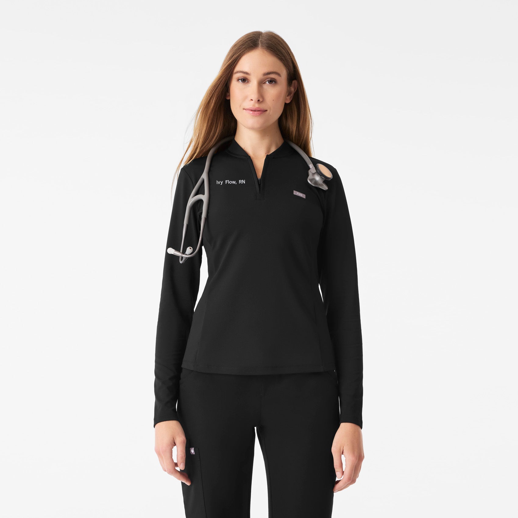 Bree Slim Long-Sleeve Scrub Top - Black