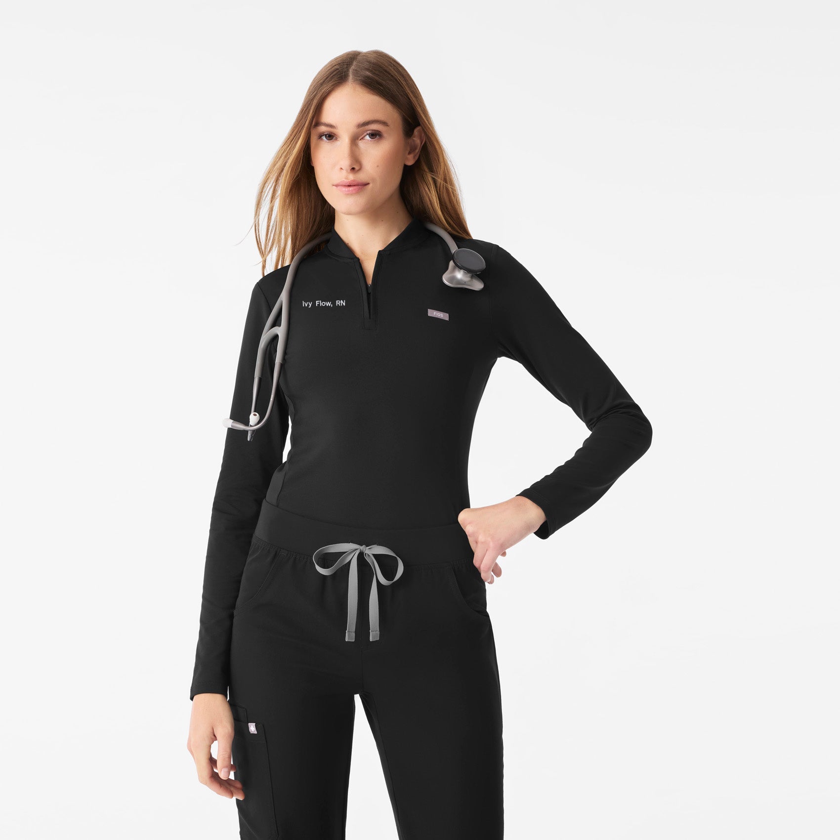 Bree Slim Long-Sleeve Scrub Top - Black