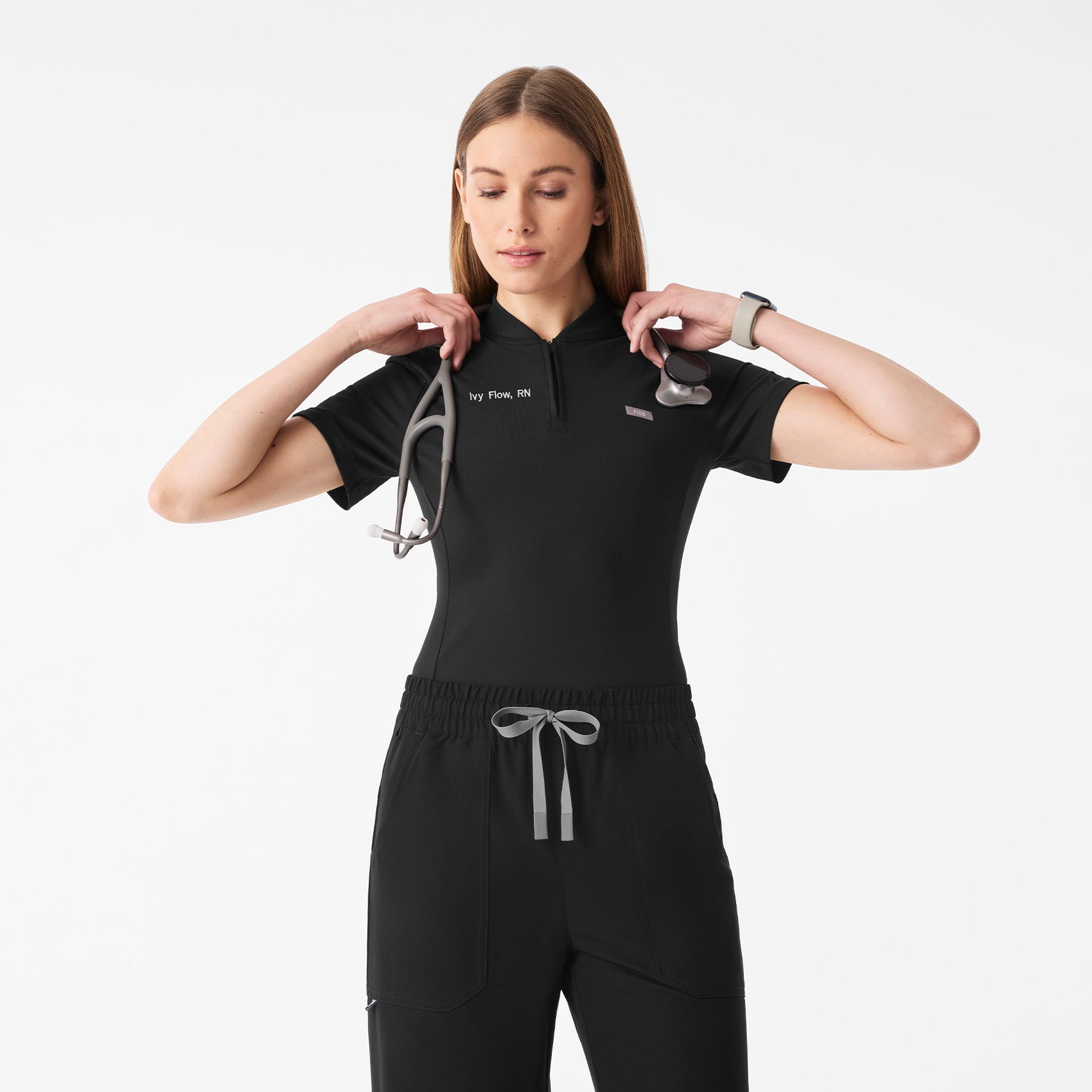 Bree Slim Scrub Top - Black