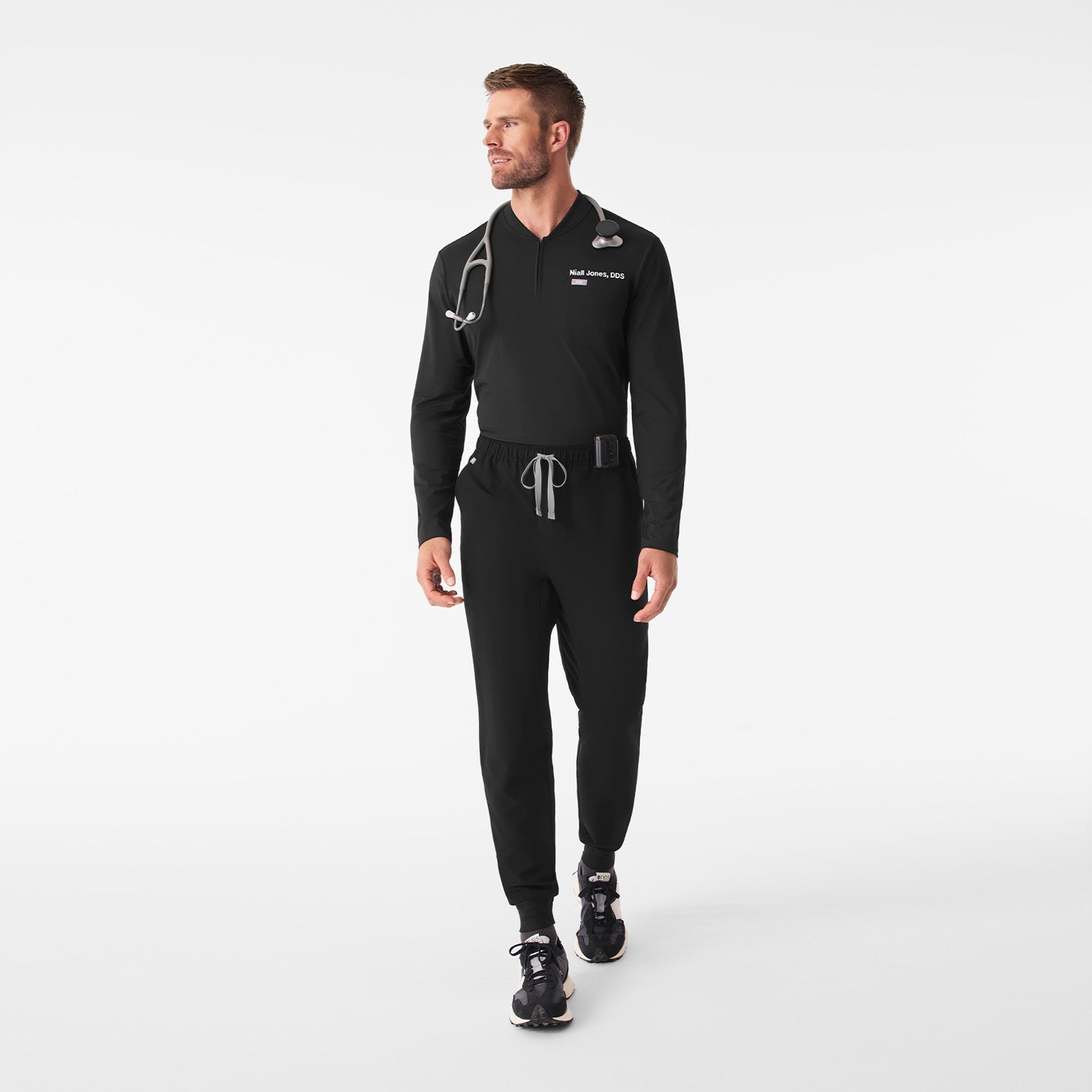 Dawes ¼ Zip Long-Sleeve Scrub Top - Black