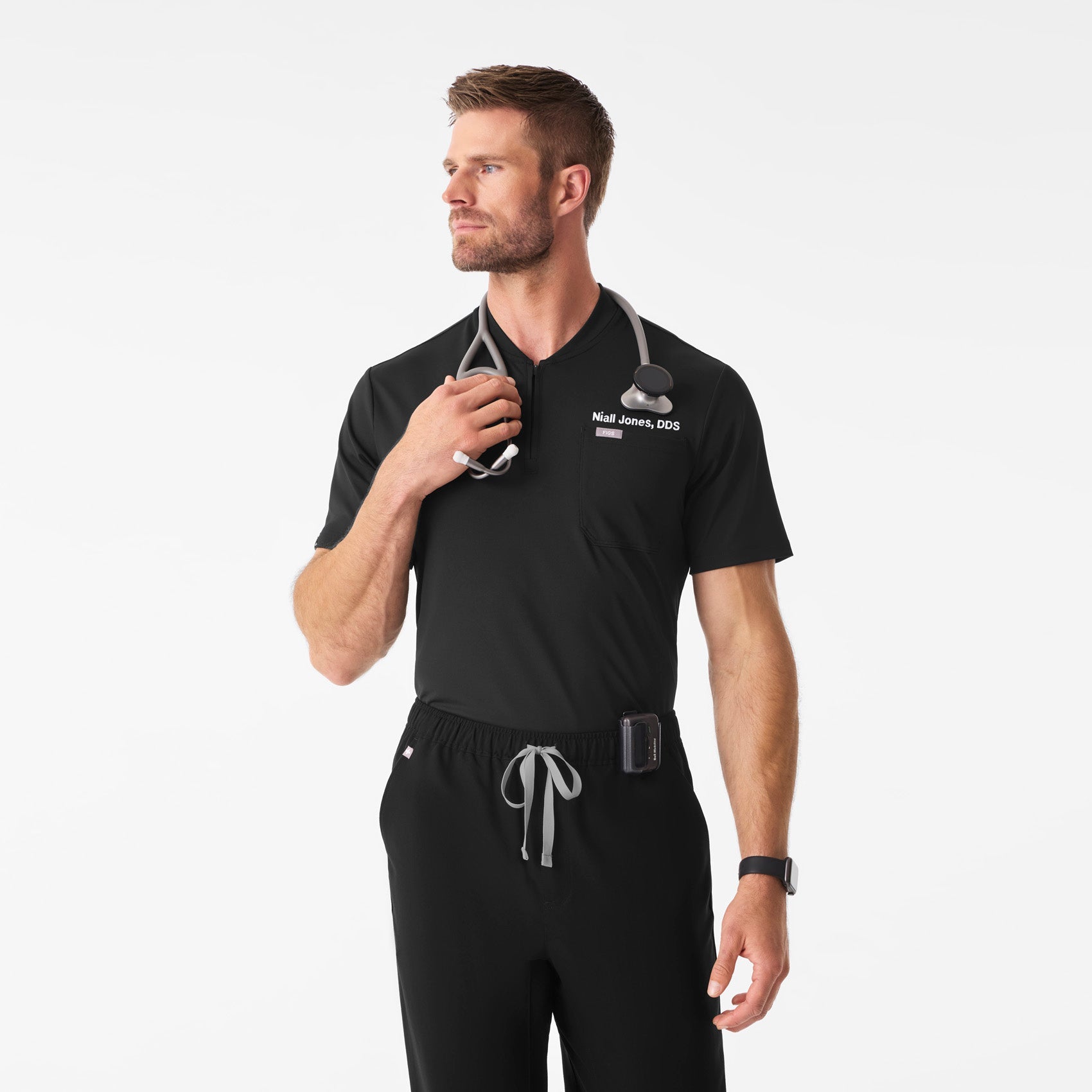 Dawes ¼ Zip Scrub Top  - Black