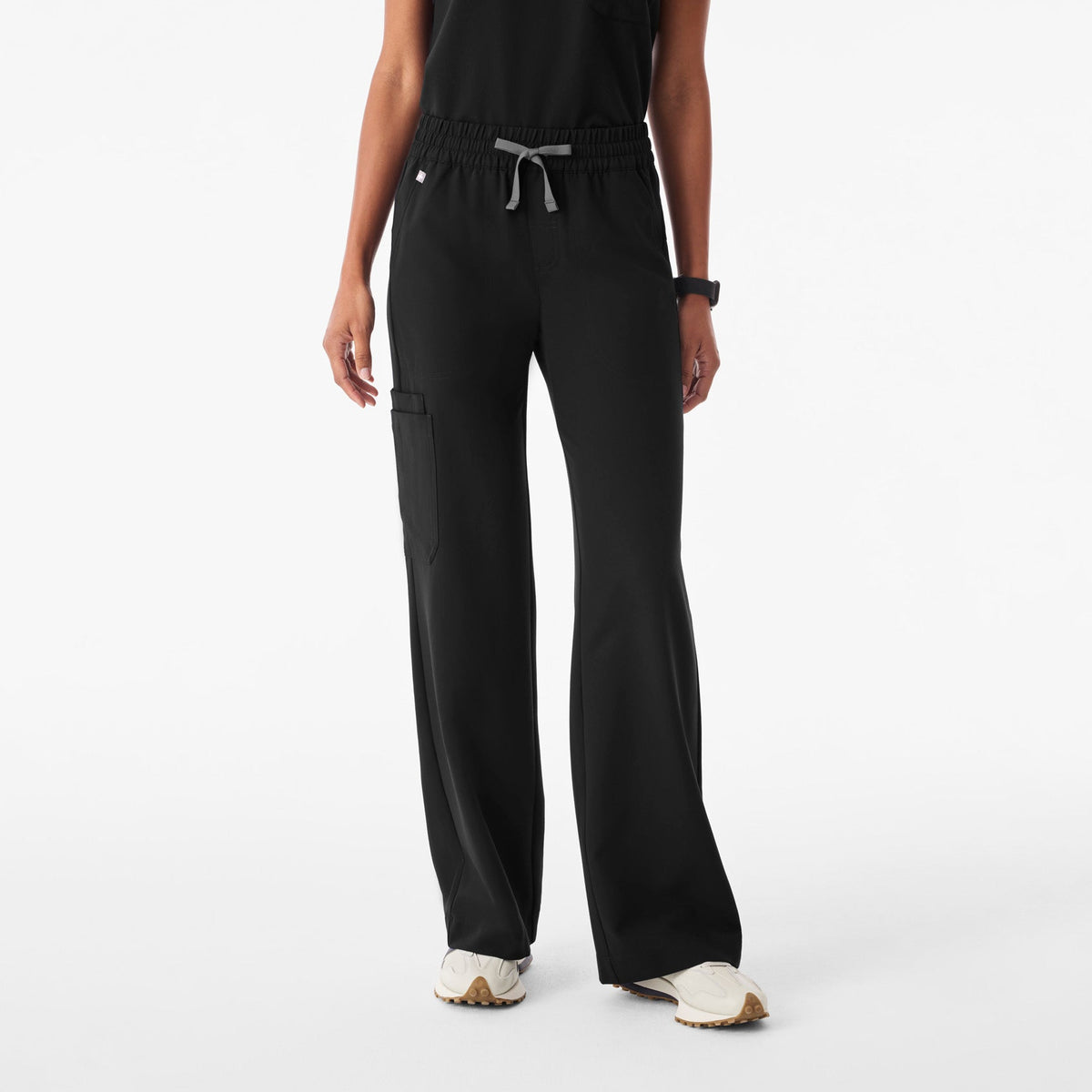 Isabel Ruched Wide-Leg Scrub Pant - Black