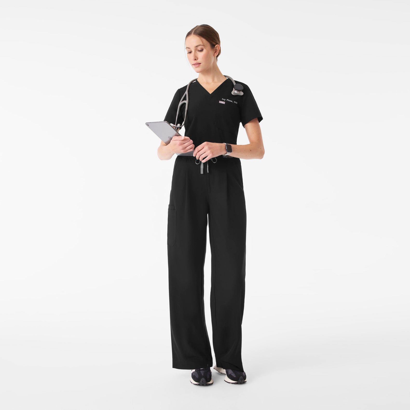 Shelby Ultra High-Rise Wide-Leg Scrub Pant - Black