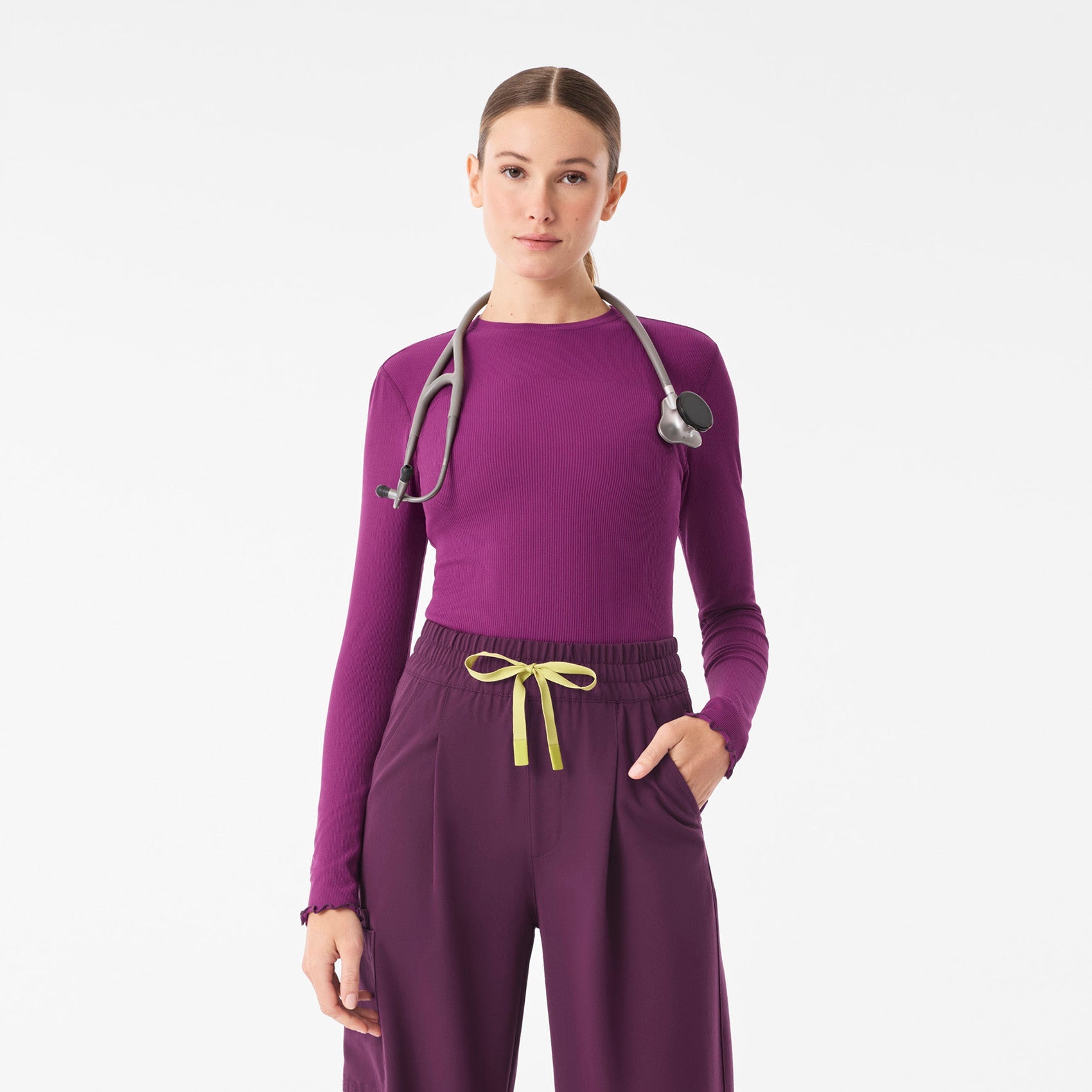 Lacey Ruffle Long-Sleeve Underscrub - Light Deep Purple