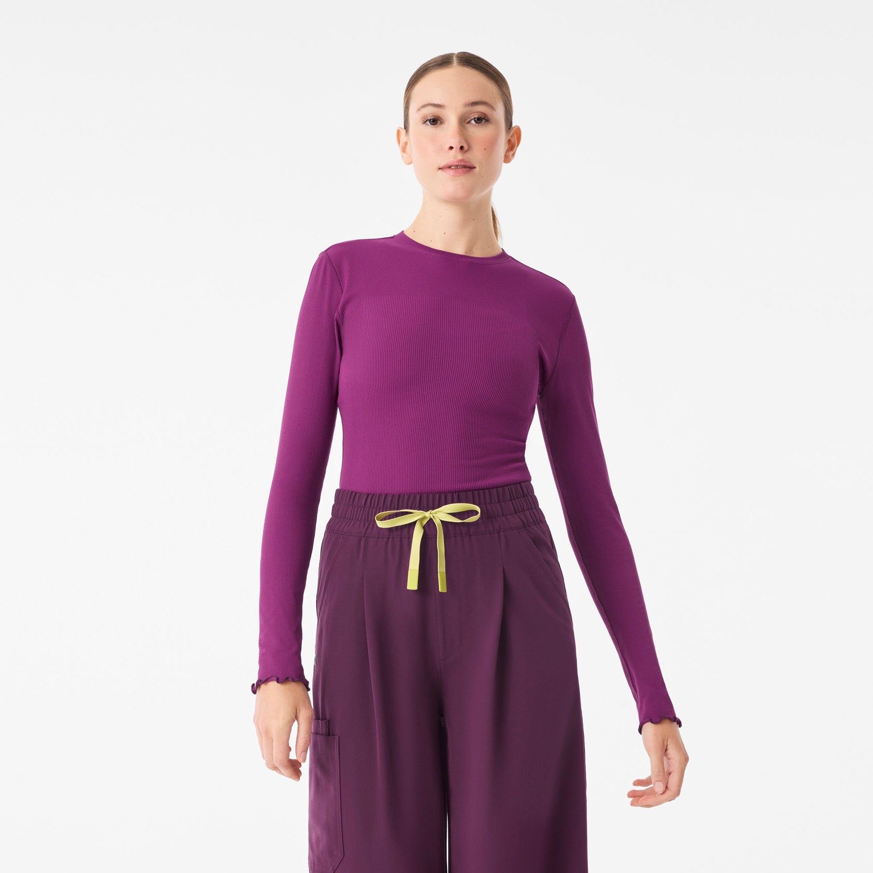 Lacey Ruffle Long-Sleeve Underscrub - Light Deep Purple