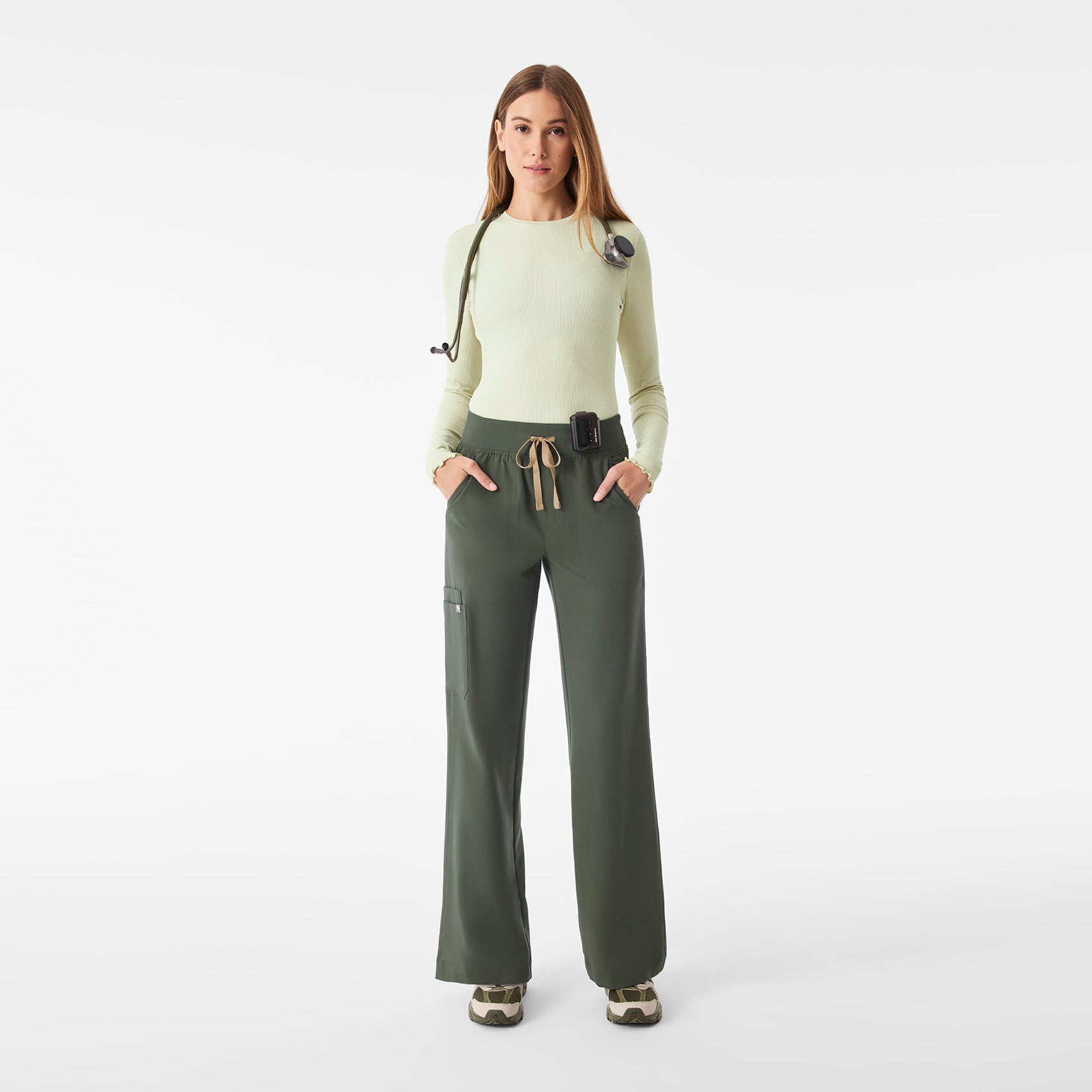Lacey Ruffle Long-Sleeve Underscrub - Light Celery
