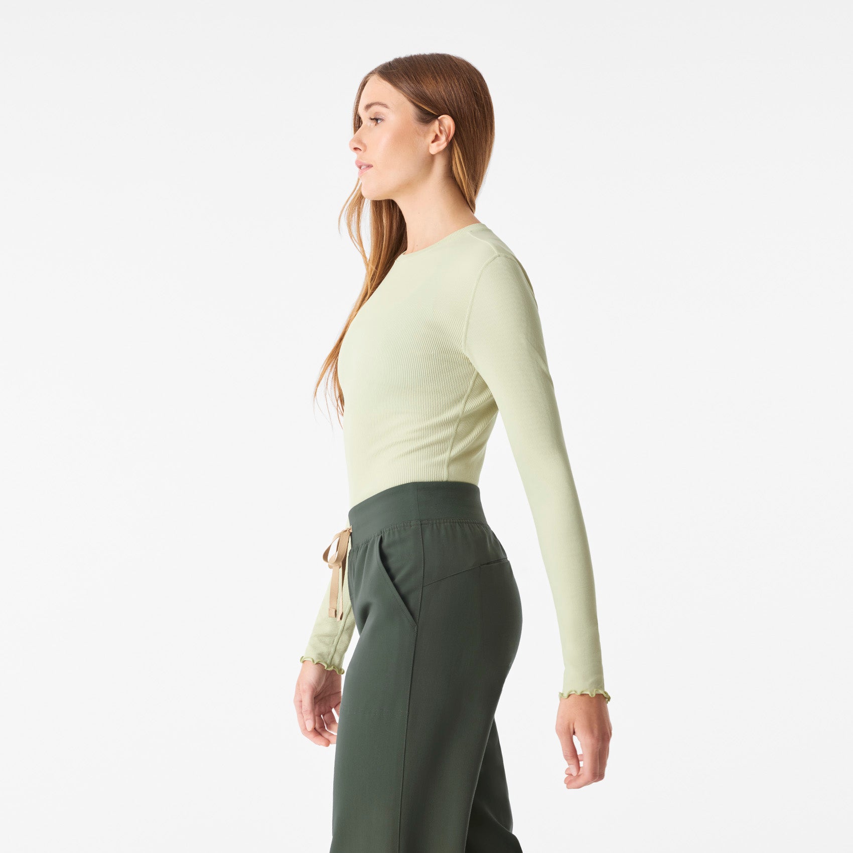 Lacey Ruffle Long-Sleeve Underscrub - Light Celery
