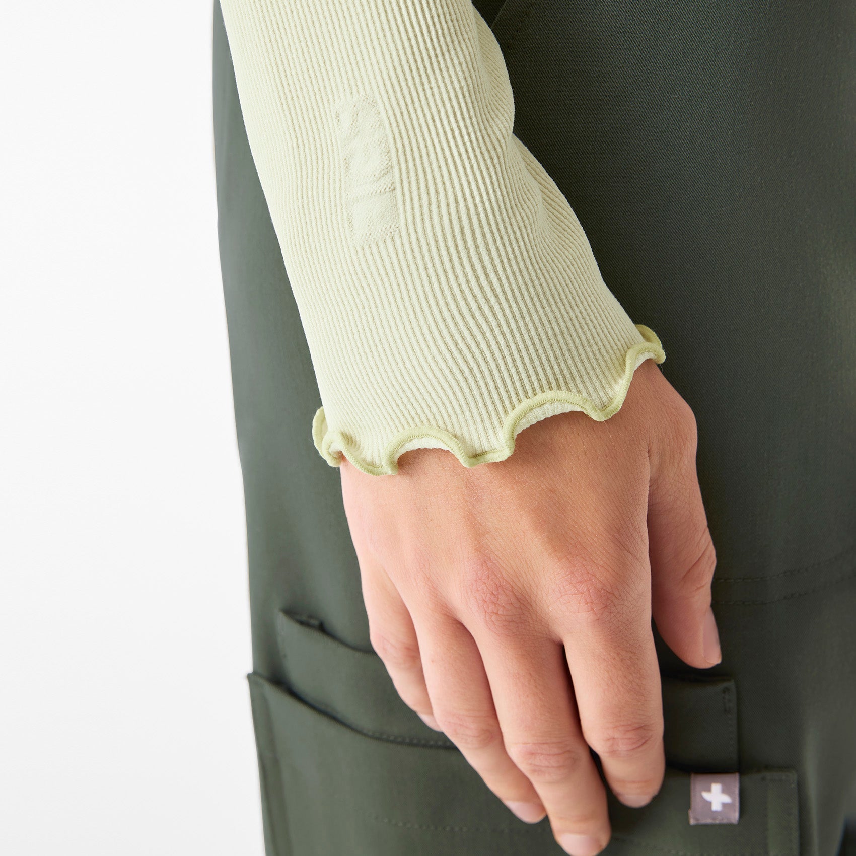 Lacey Ruffle Long-Sleeve Underscrub - Light Celery