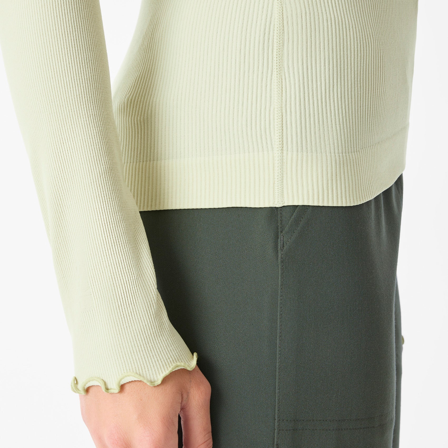 Lacey Ruffle Long-Sleeve Underscrub - Light Celery