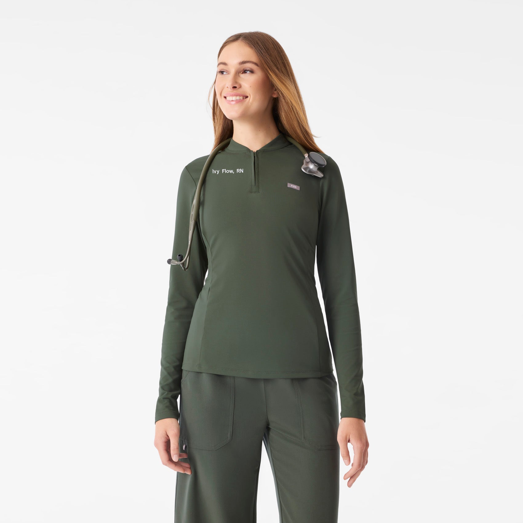 Bree Slim Long-Sleeve Scrub Top - Moss