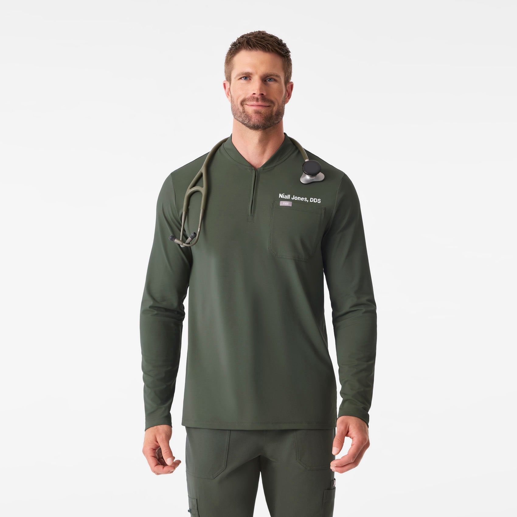 Dawes ¼ Zip Long-Sleeve Scrub Top - Moss