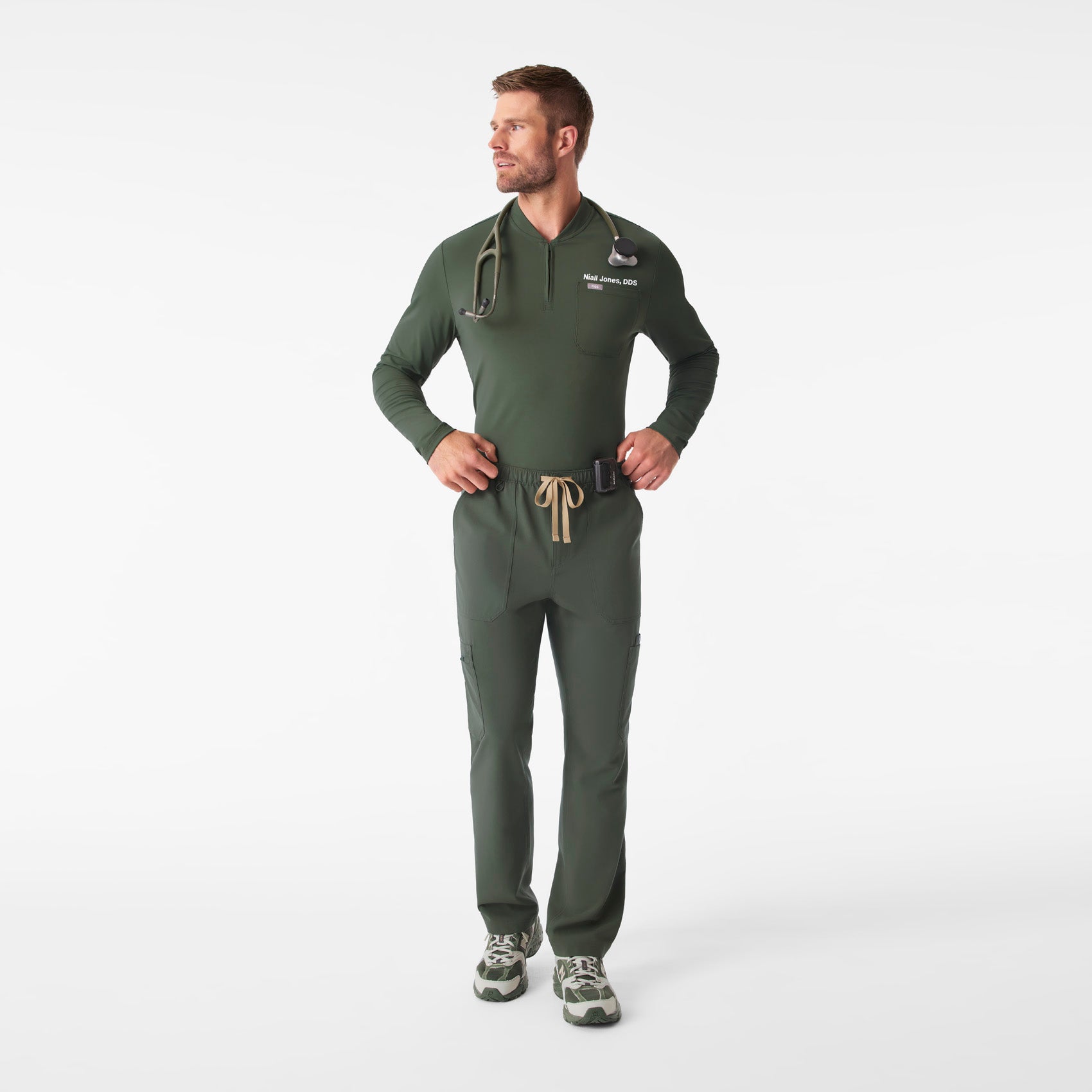 Dawes ¼ Zip Long-Sleeve Scrub Top - Moss