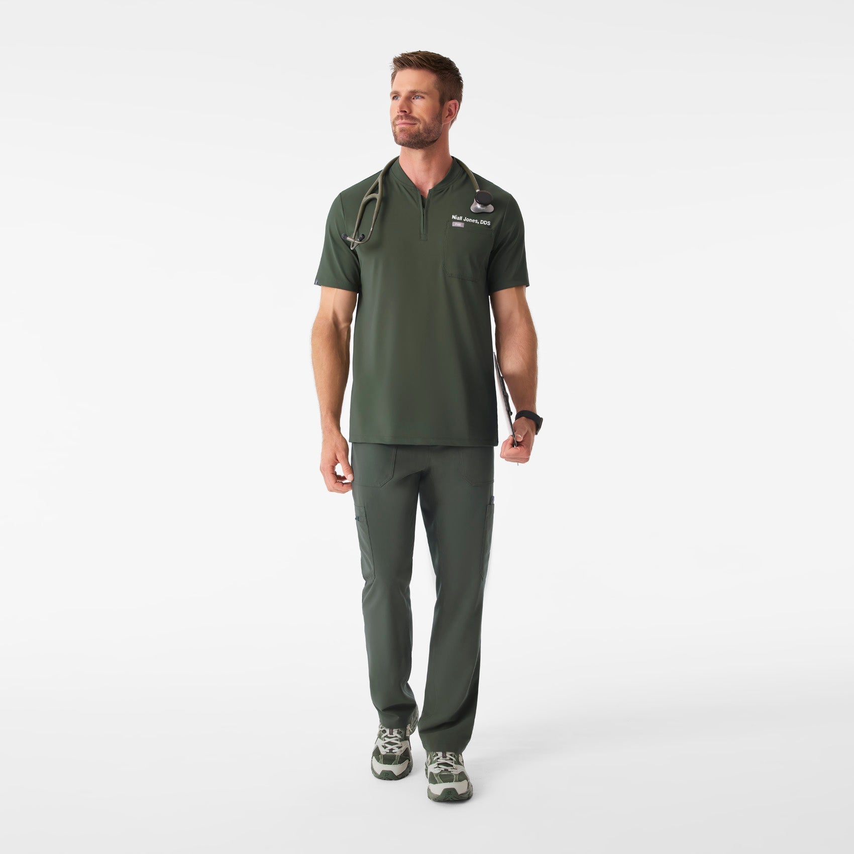 Dawes ¼ Zip Scrub Top  - Moss