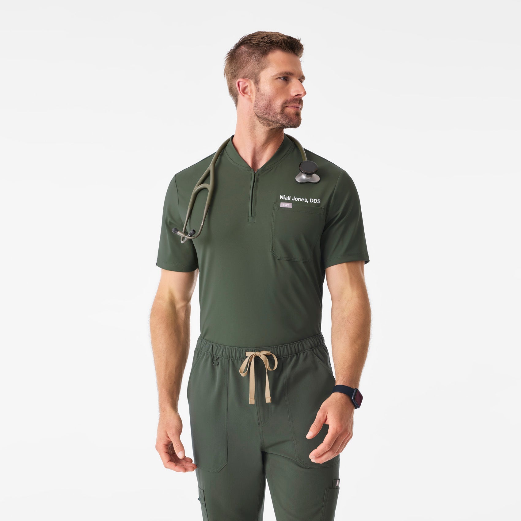Dawes ¼ Zip Scrub Top  - Moss