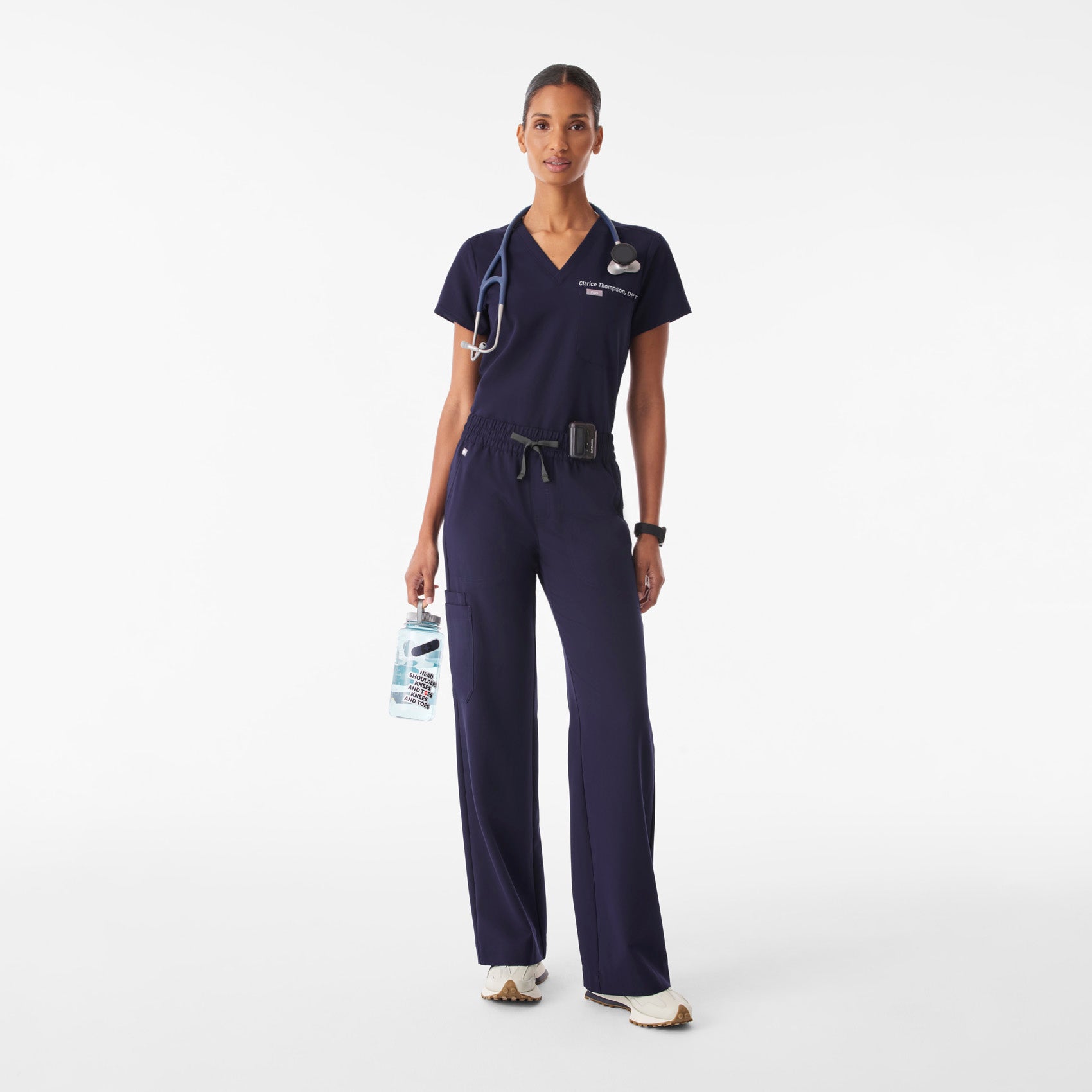 Isabel Ruched Wide-Leg Scrub Pant - Navy