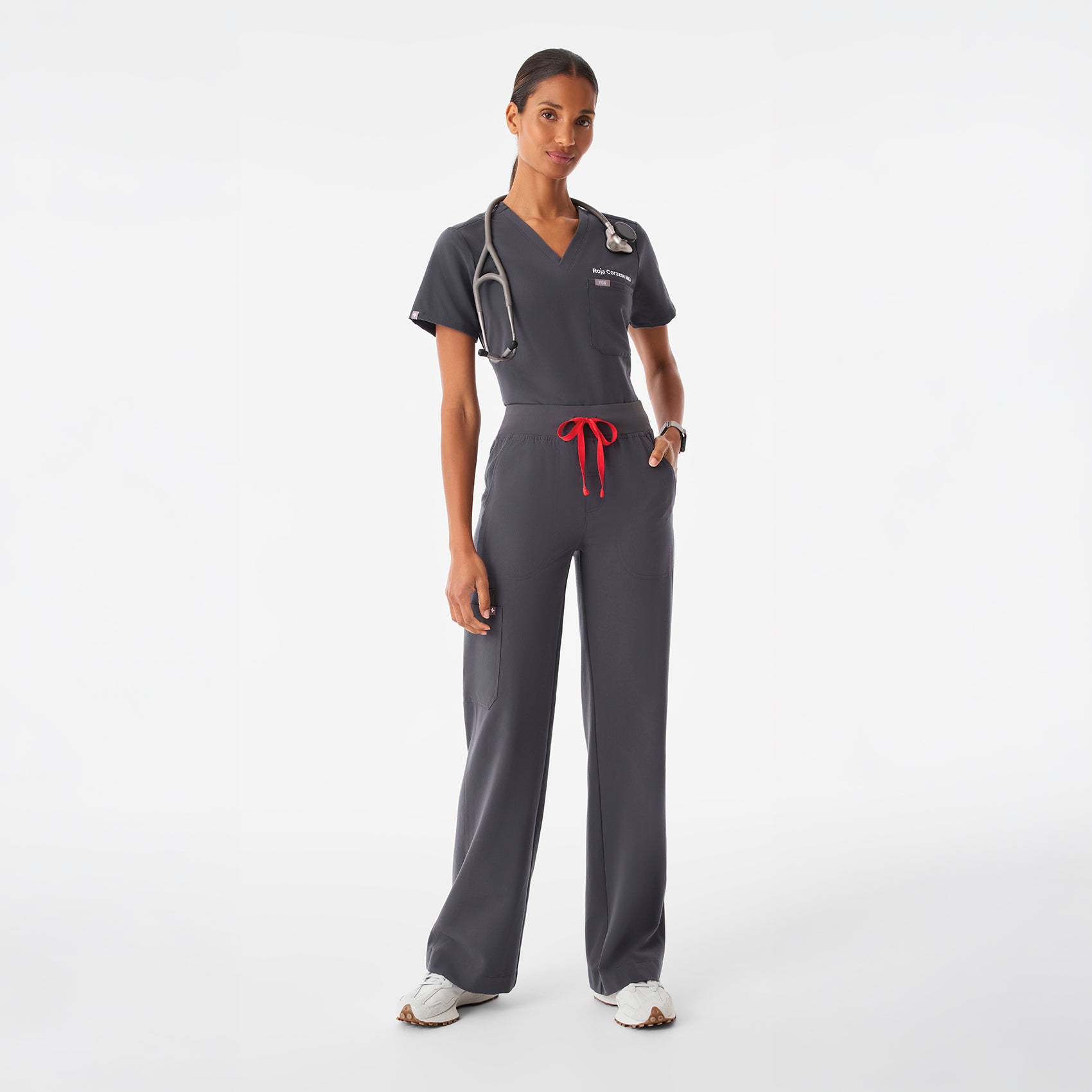 Isabel High-Rise Wide-Leg Scrub Pant - Charcoal