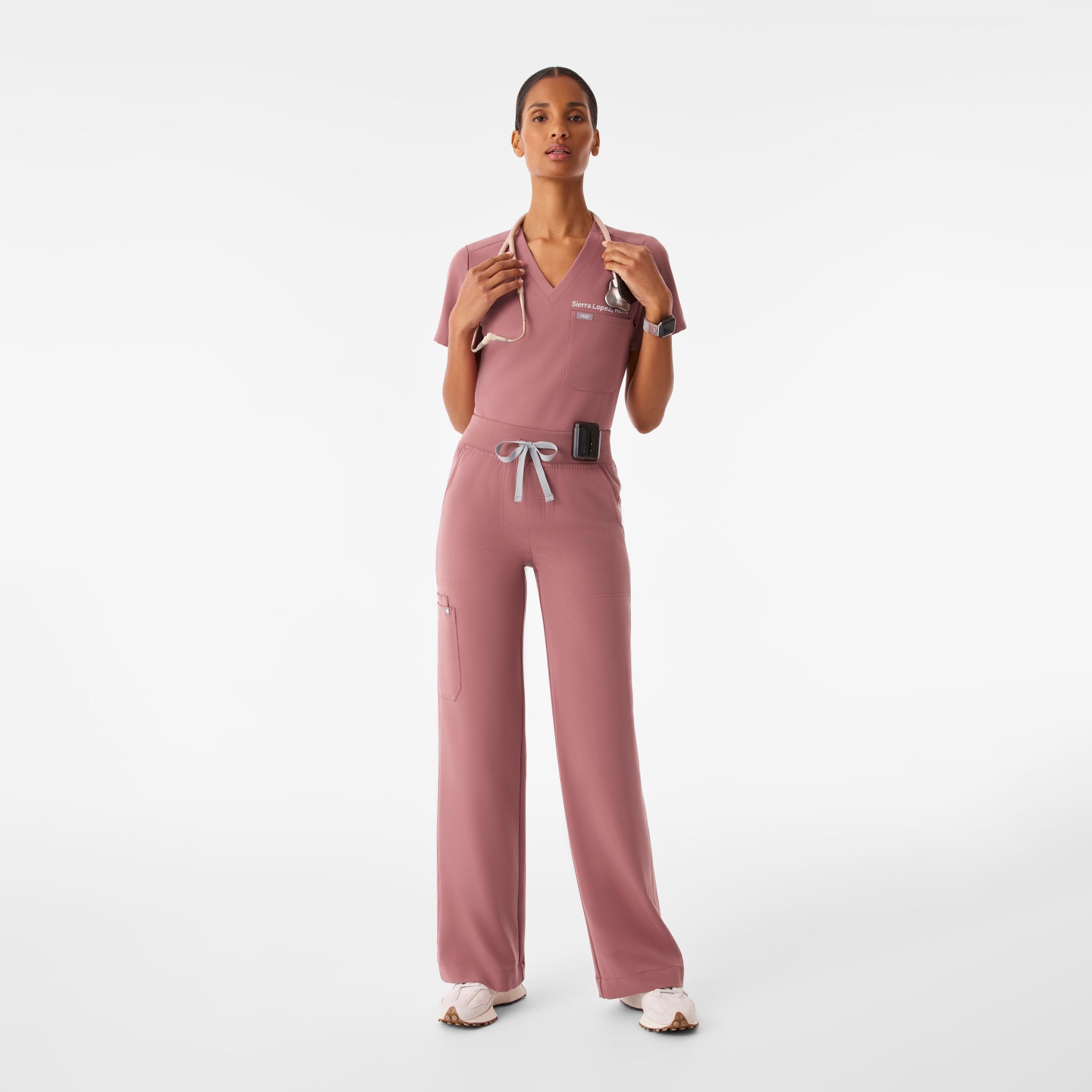 Isabel High-Rise Wide-Leg Scrub Pant - Mauve