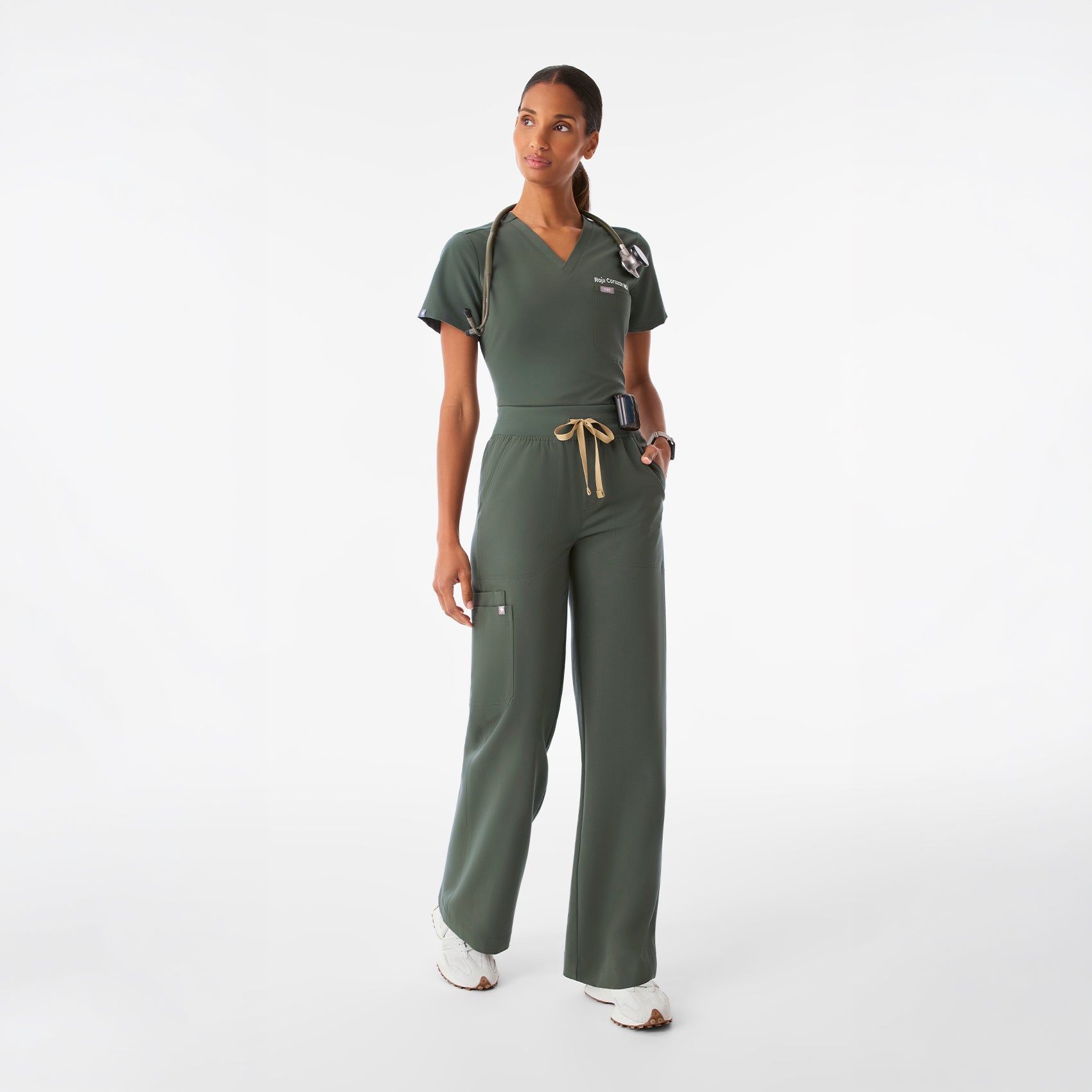 Isabel High-Rise Wide-Leg Scrub Pant - Moss